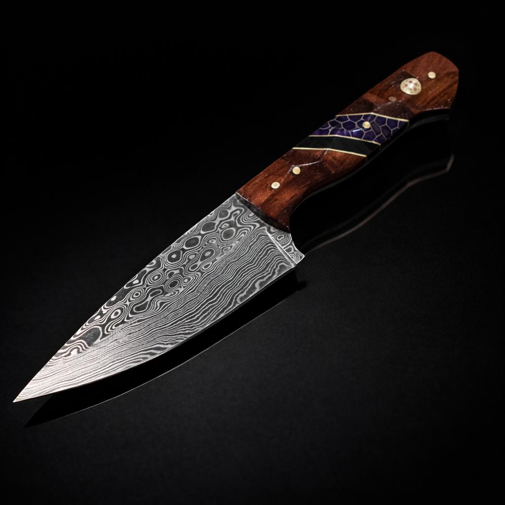 Damascus Steel Drop Point Outdoor Tool Rosewood Honeycomb Handle