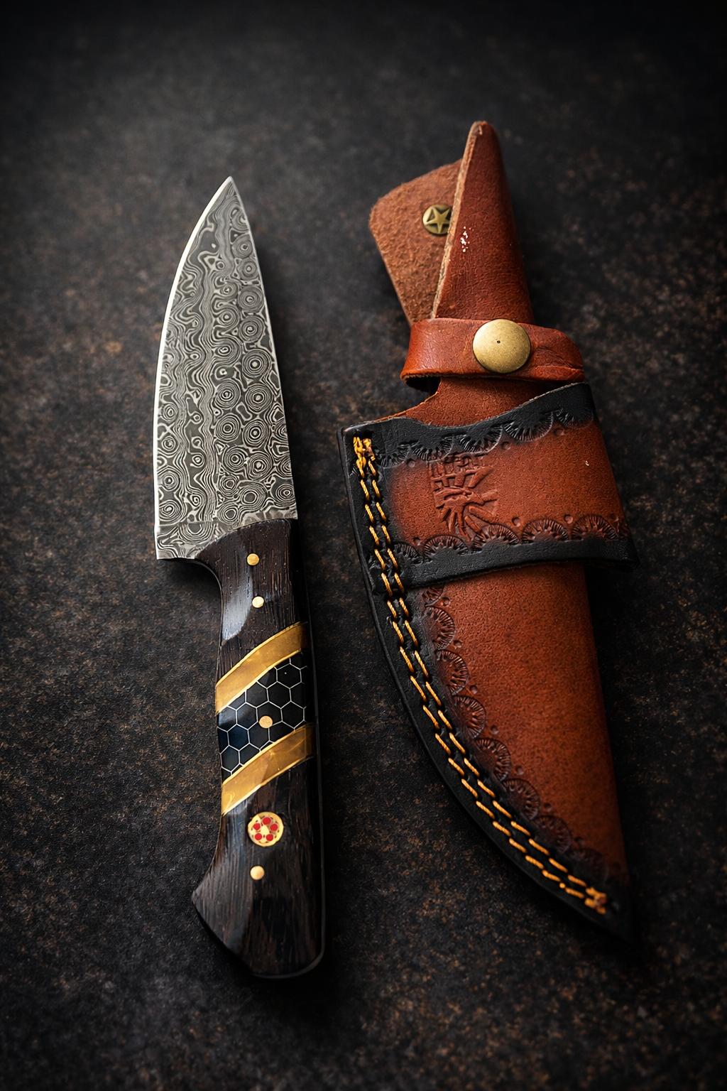 Hand-Forged Damascus Steel Drop Point Outdoor Knife with Resin Handle
