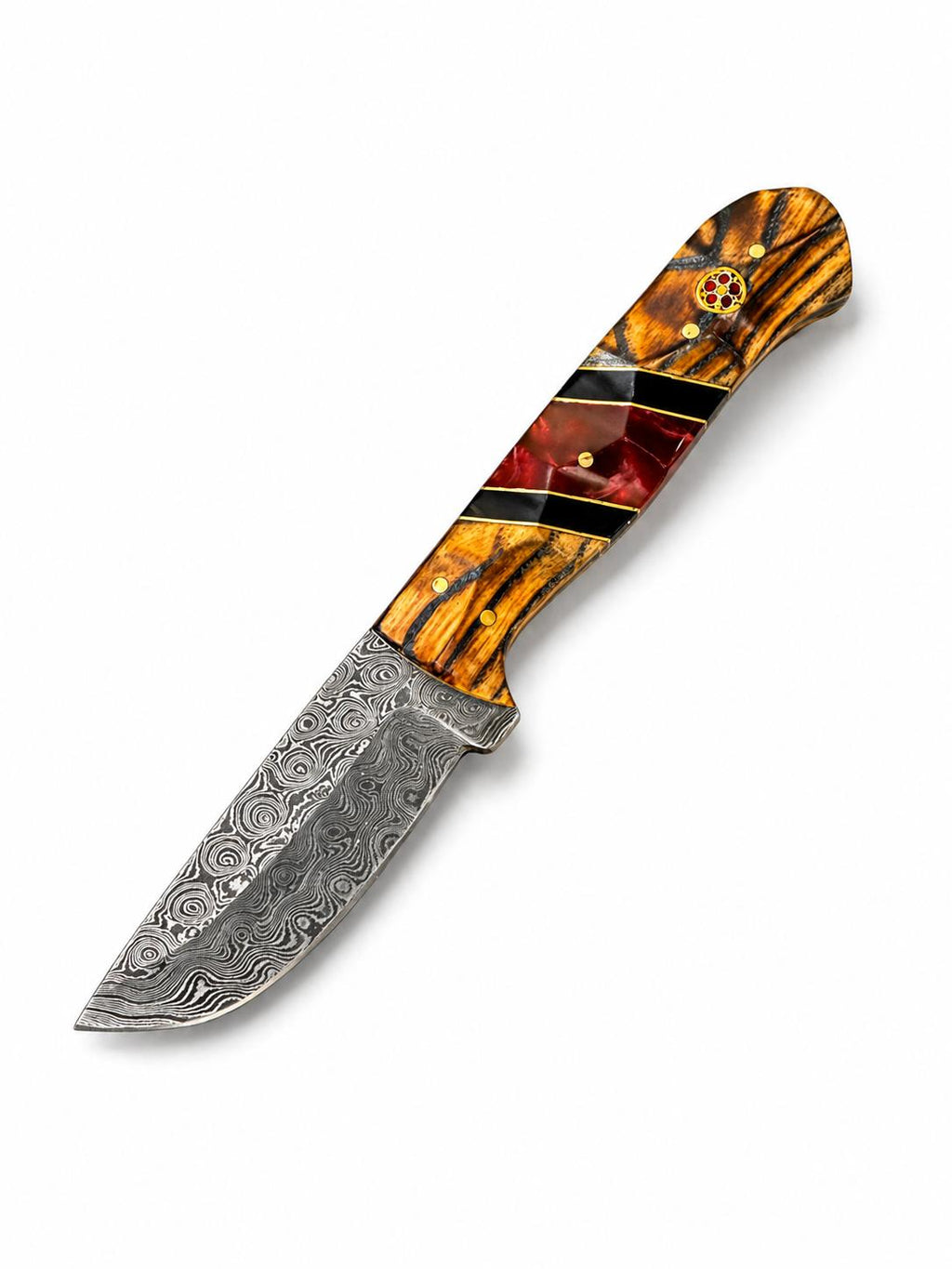 Hand-Forged Damascus Drop Point Knife with Bocote Wood Handle