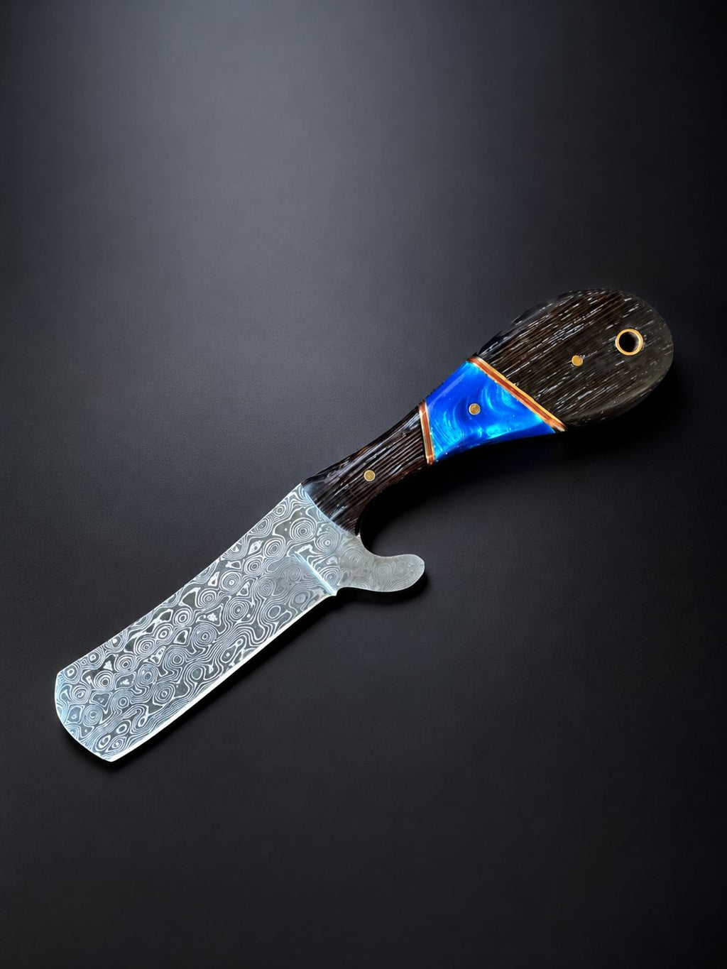 Malachite Range Bull Cowboy Cutter Sheepfoot Damascus Steel Knife