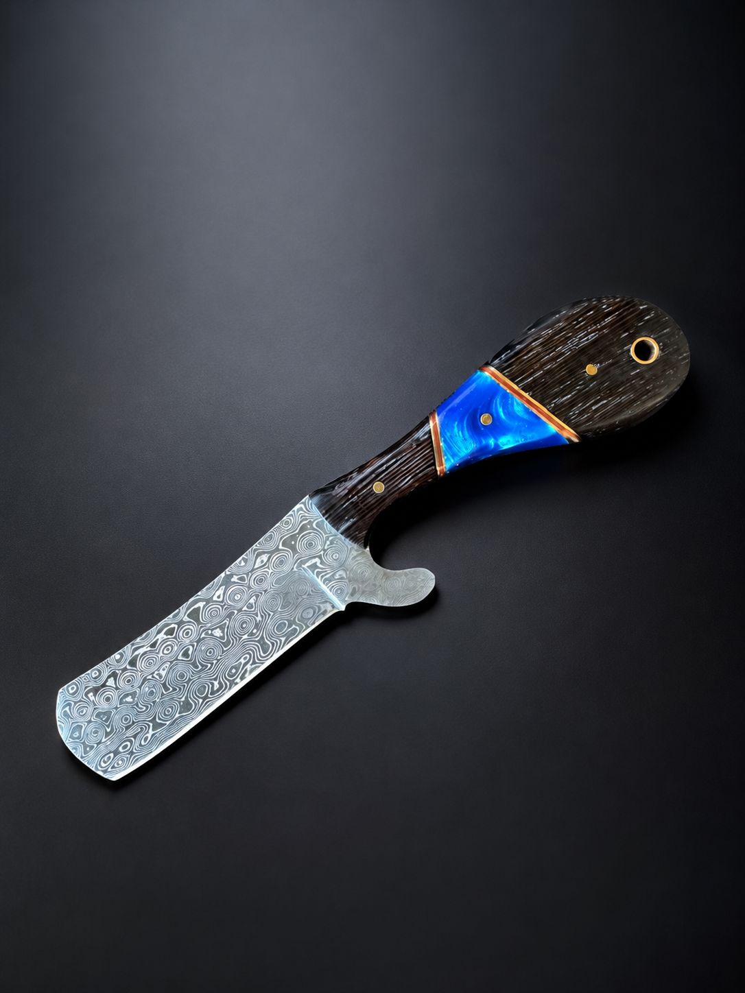 Malachite Range Bull Cowboy Cutter Sheepfoot Damascus Steel Knife