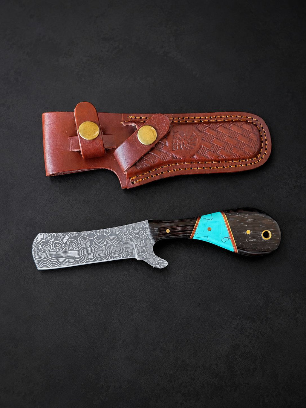 Titan Malachite Range Bull Cowboy Cutter with sheepfoot Damascus steel blade and malachite handle