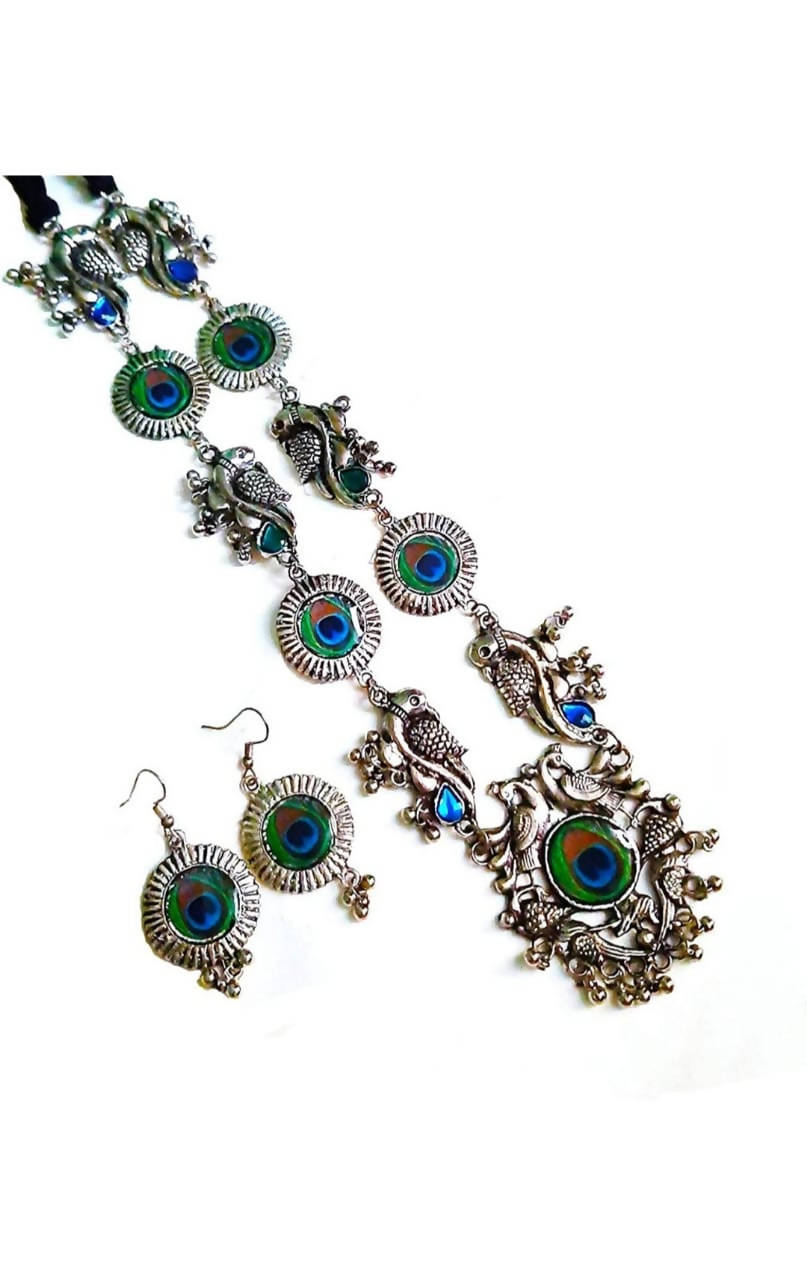 Silver-Plated Peacock Mangalsutra Necklace Set for Women