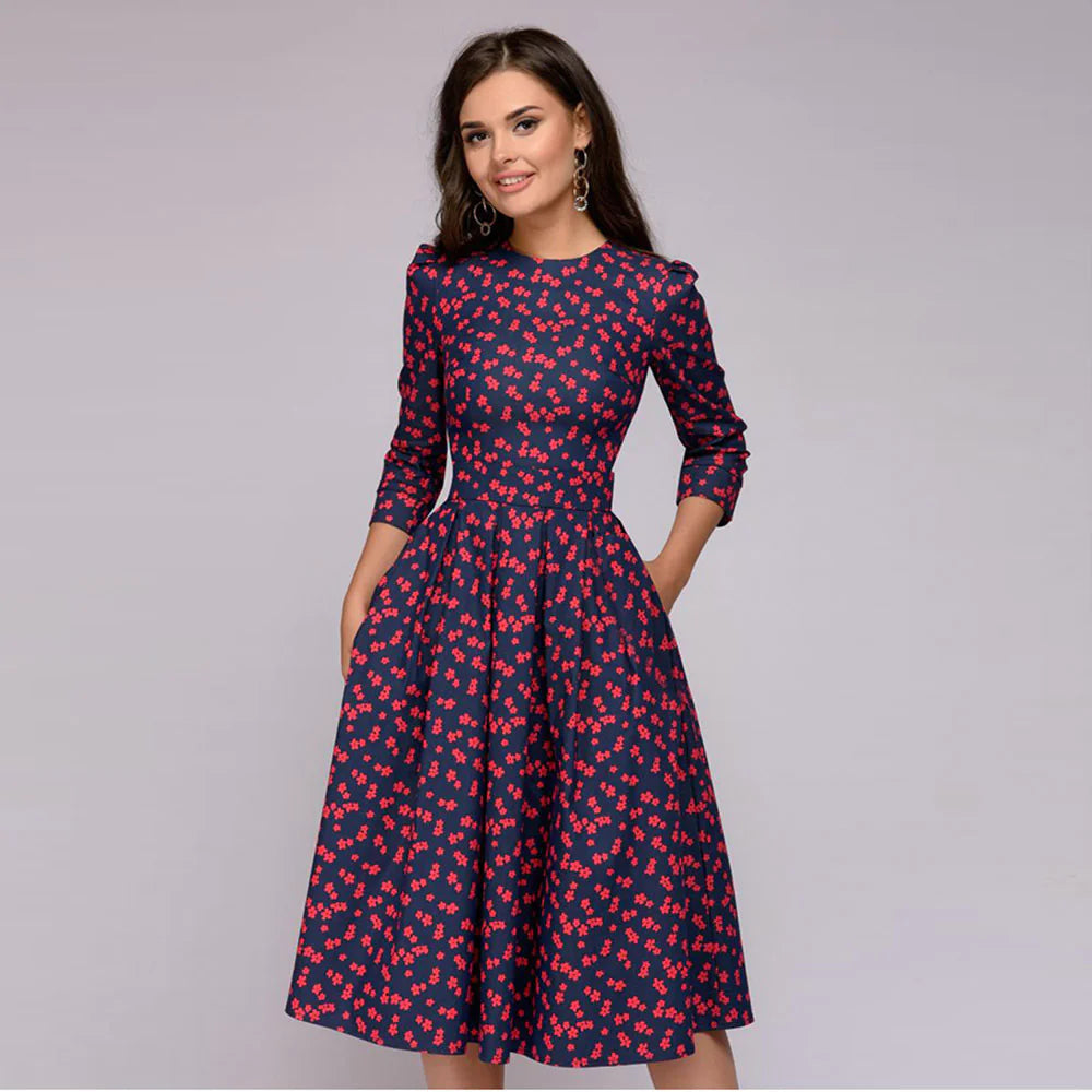 Women's A-Line Floral Dress - Vintage Party Style