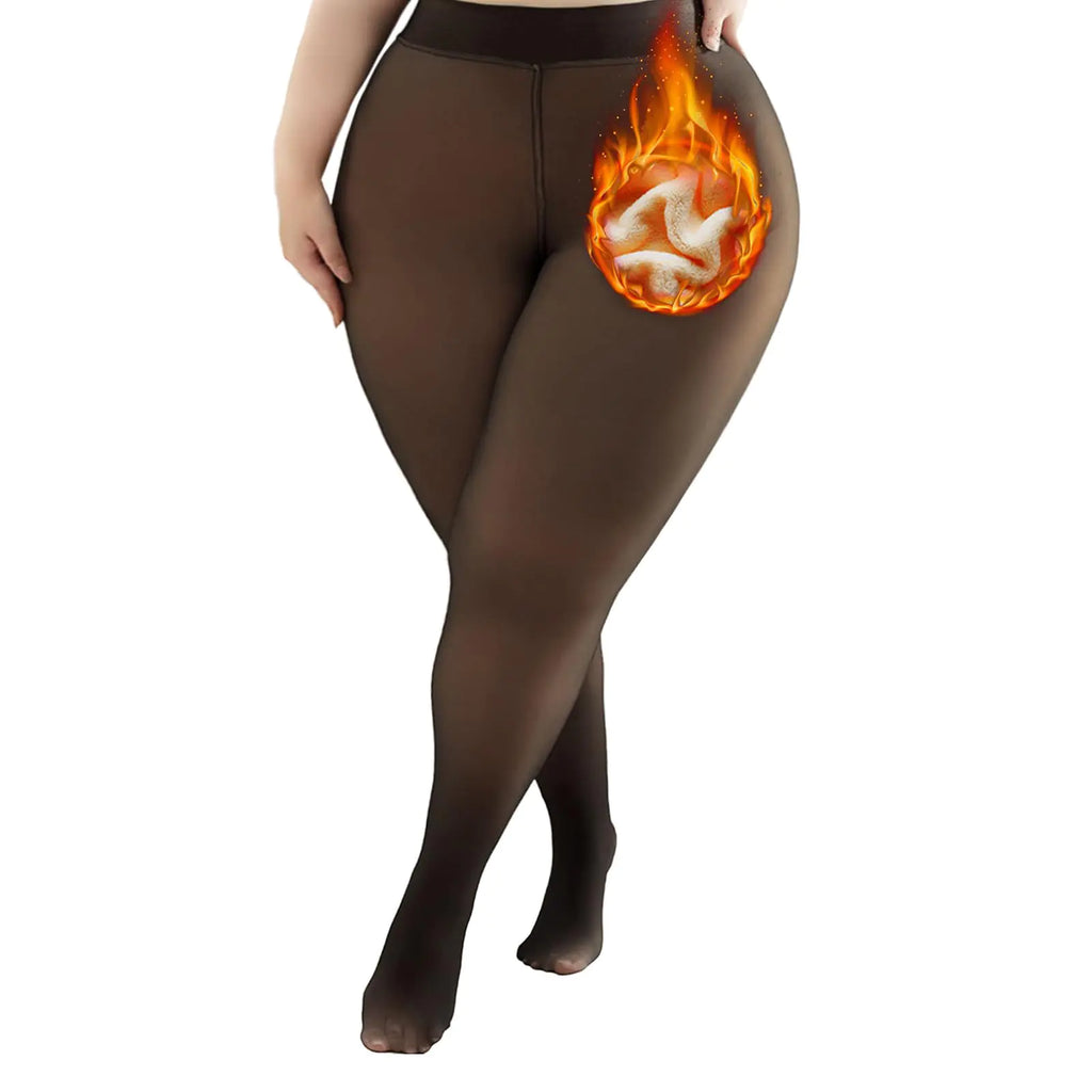 Caprilite Plus Size Fleece Lined Tights - Winter Fake Translucent Warm Sheer Thick Tights Thermal Pantyhose Leggings for Women