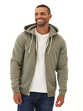 Men's Core Triblend Fleece Zip Hoodie in olive green and white, showing the knit fleece texture.