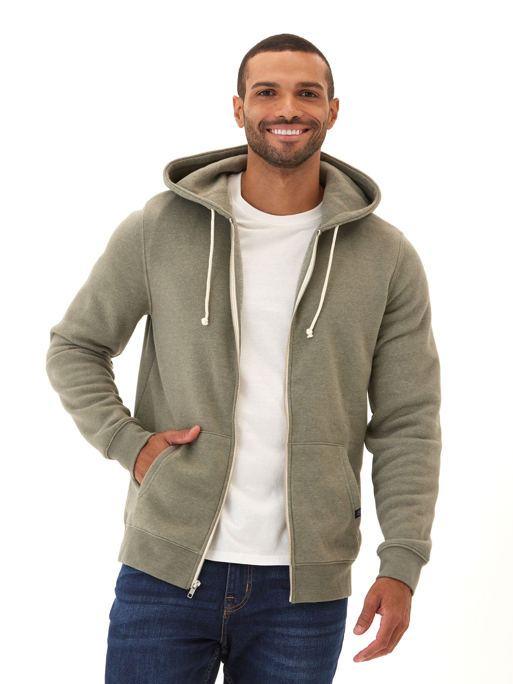 Men's Core Triblend Fleece Zip Hoodie in Olive Green and White