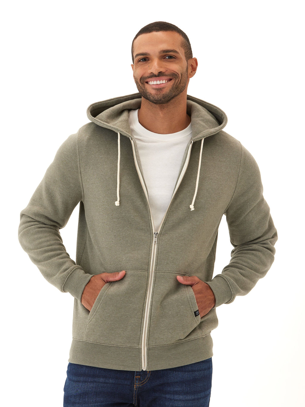 Men's Core Triblend Fleece Zip Hoodie in Olive Green and White