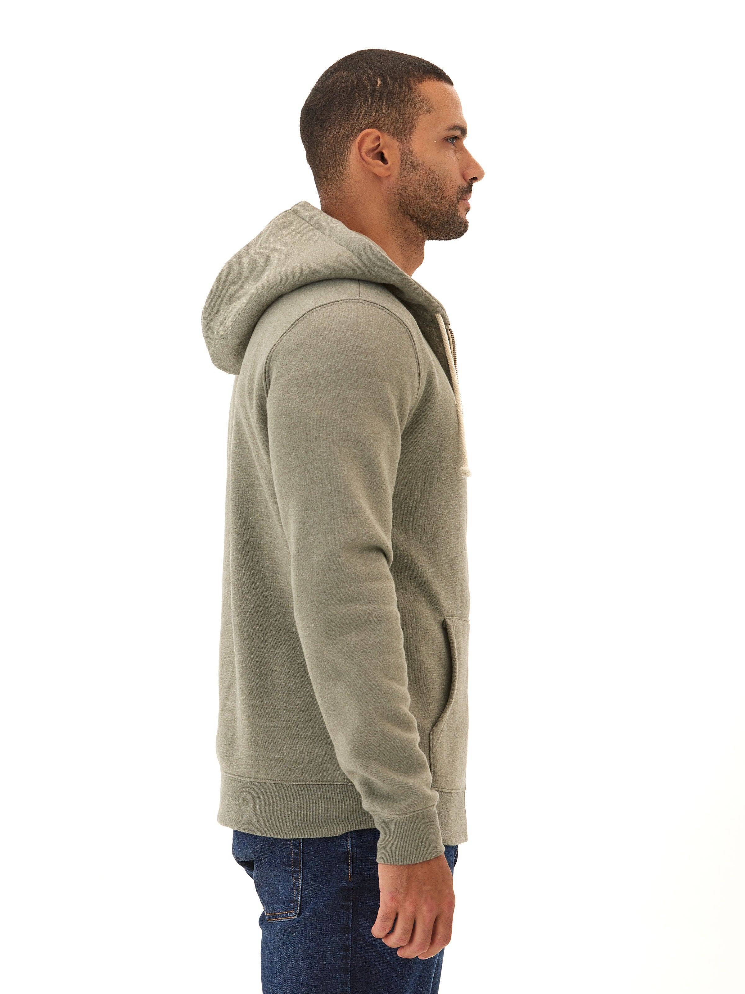 Men's Core Triblend Fleece Zip Hoodie in Olive Green and White
