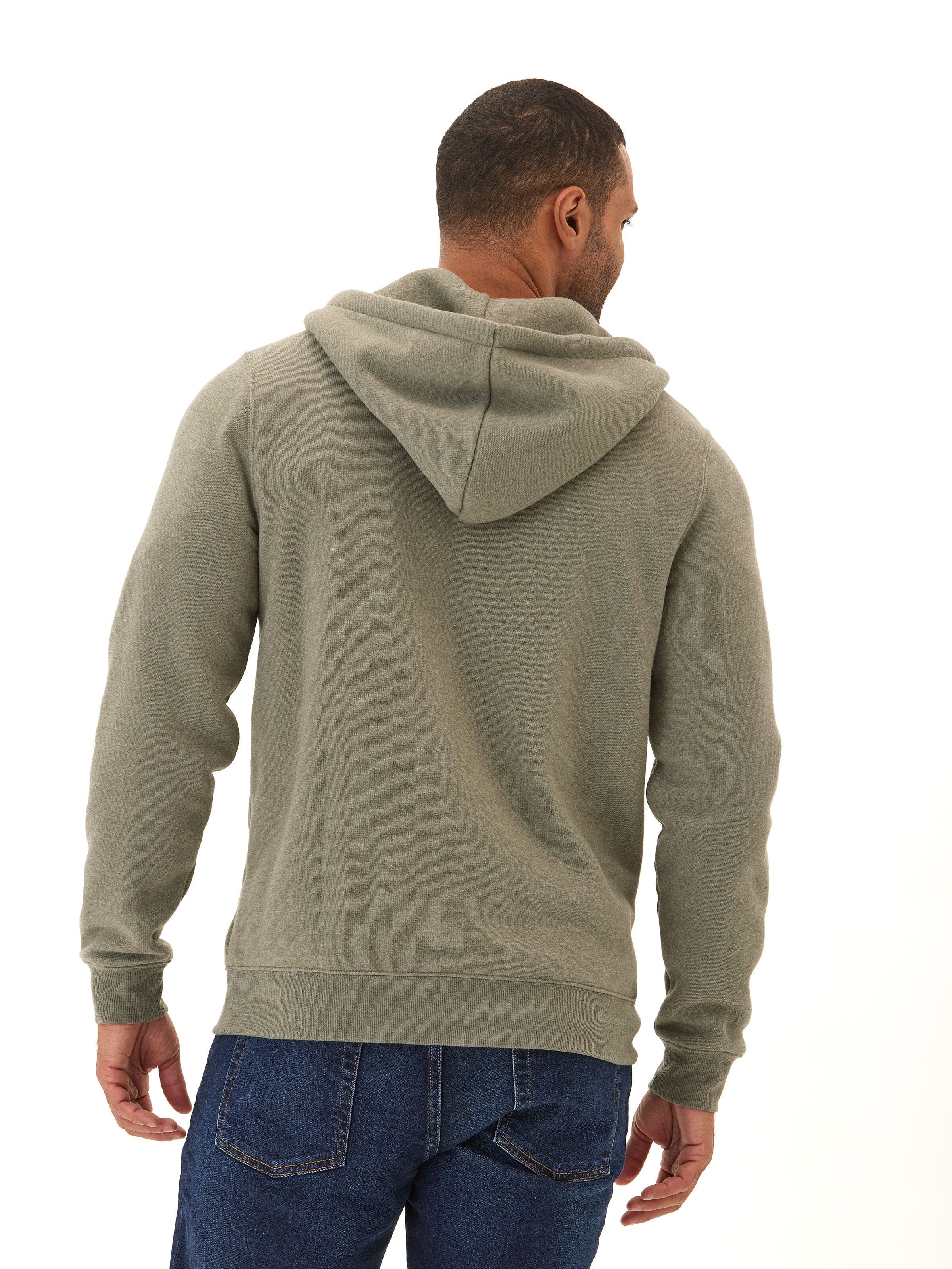 Men's Core Triblend Fleece Zip Hoodie in Olive Green and White