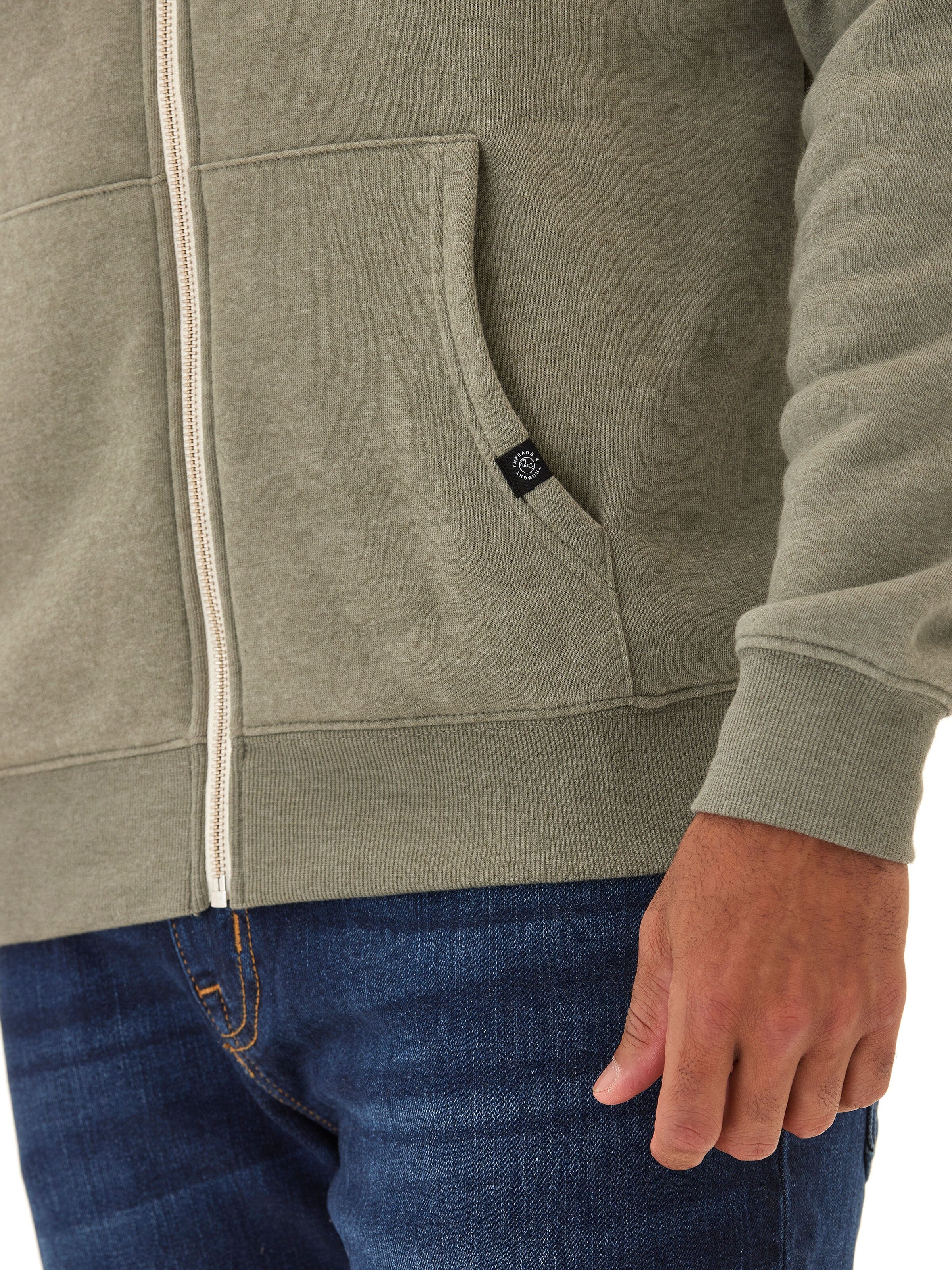 Men's Core Triblend Fleece Zip Hoodie in Olive Green and White