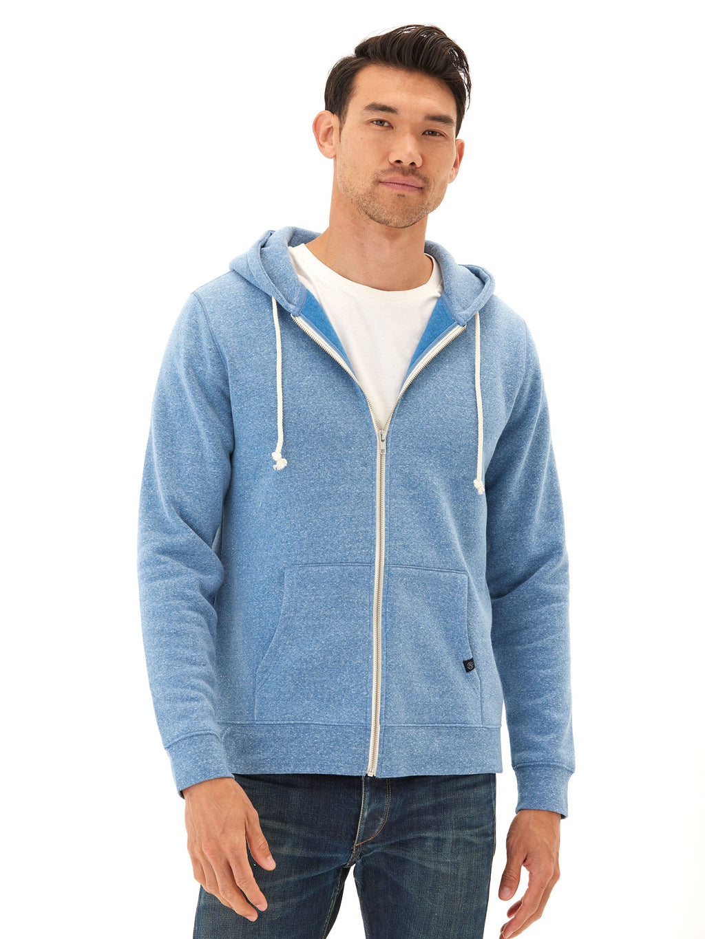 Men's Core Triblend Fleece Zip Hoodie in Blue and White