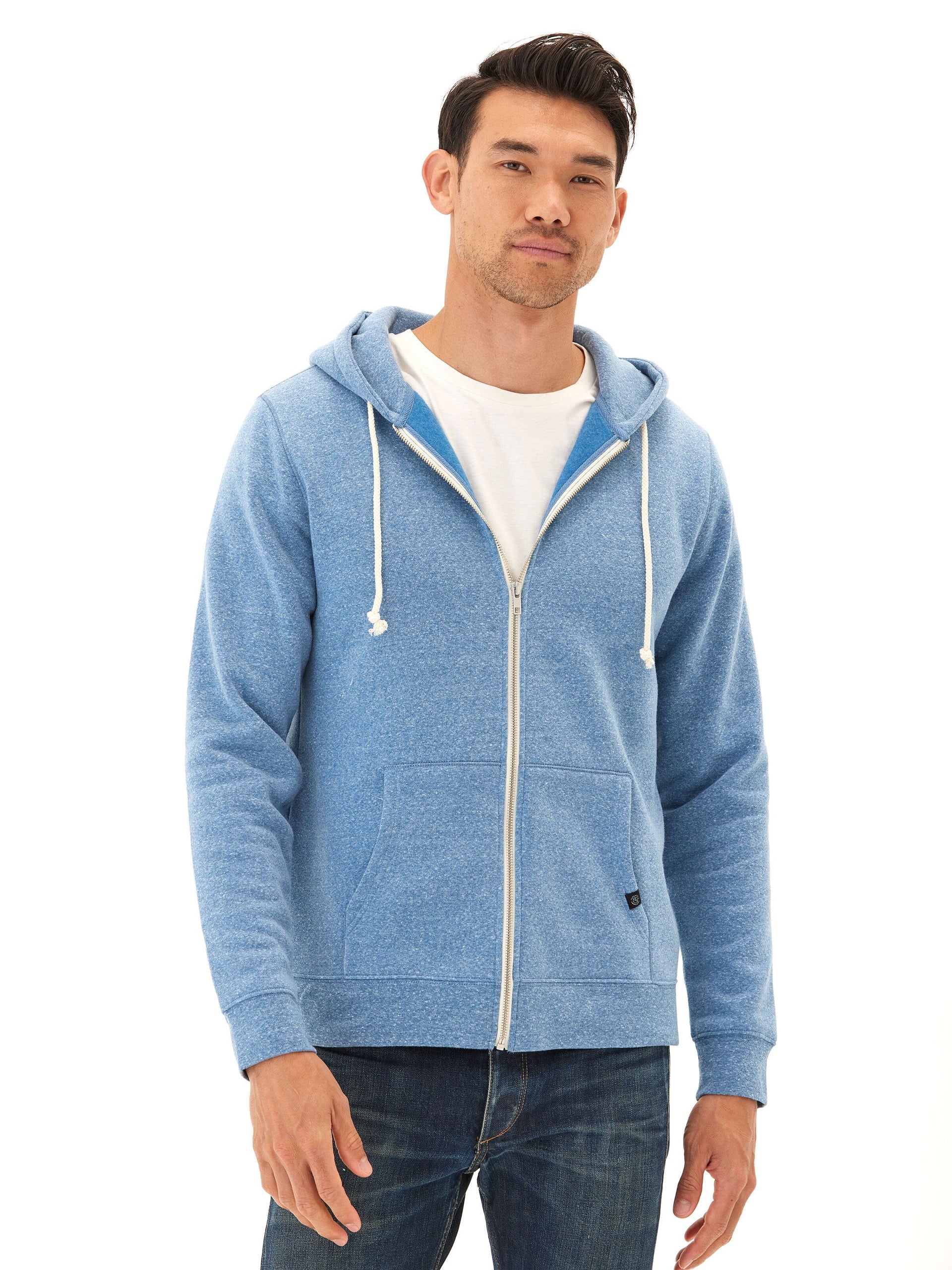 Men's Core Triblend Fleece Zip Hoodie in Blue and White