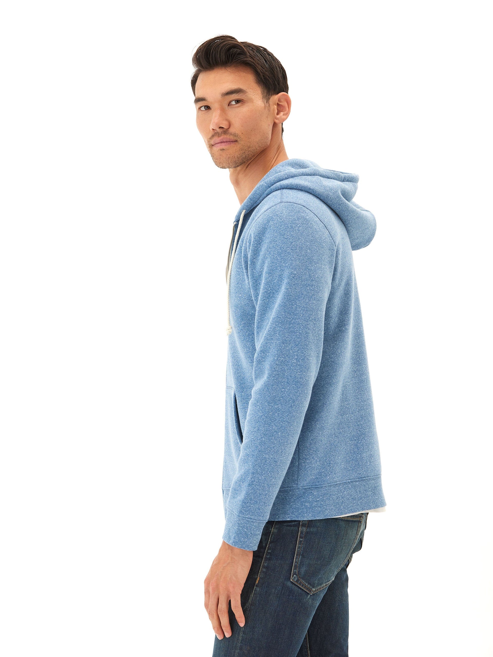 Men's Core Triblend Fleece Zip Hoodie in Blue and White