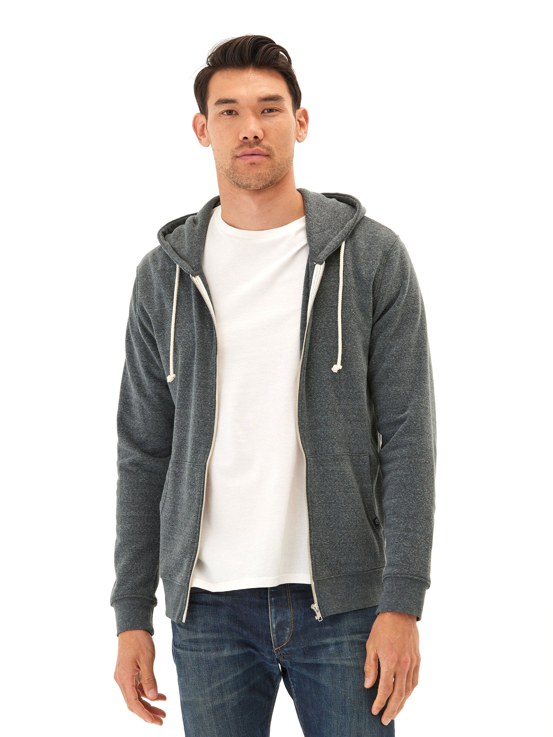 Men's Core Triblend Fleece Zip Hoodie in Dark Grey Heather