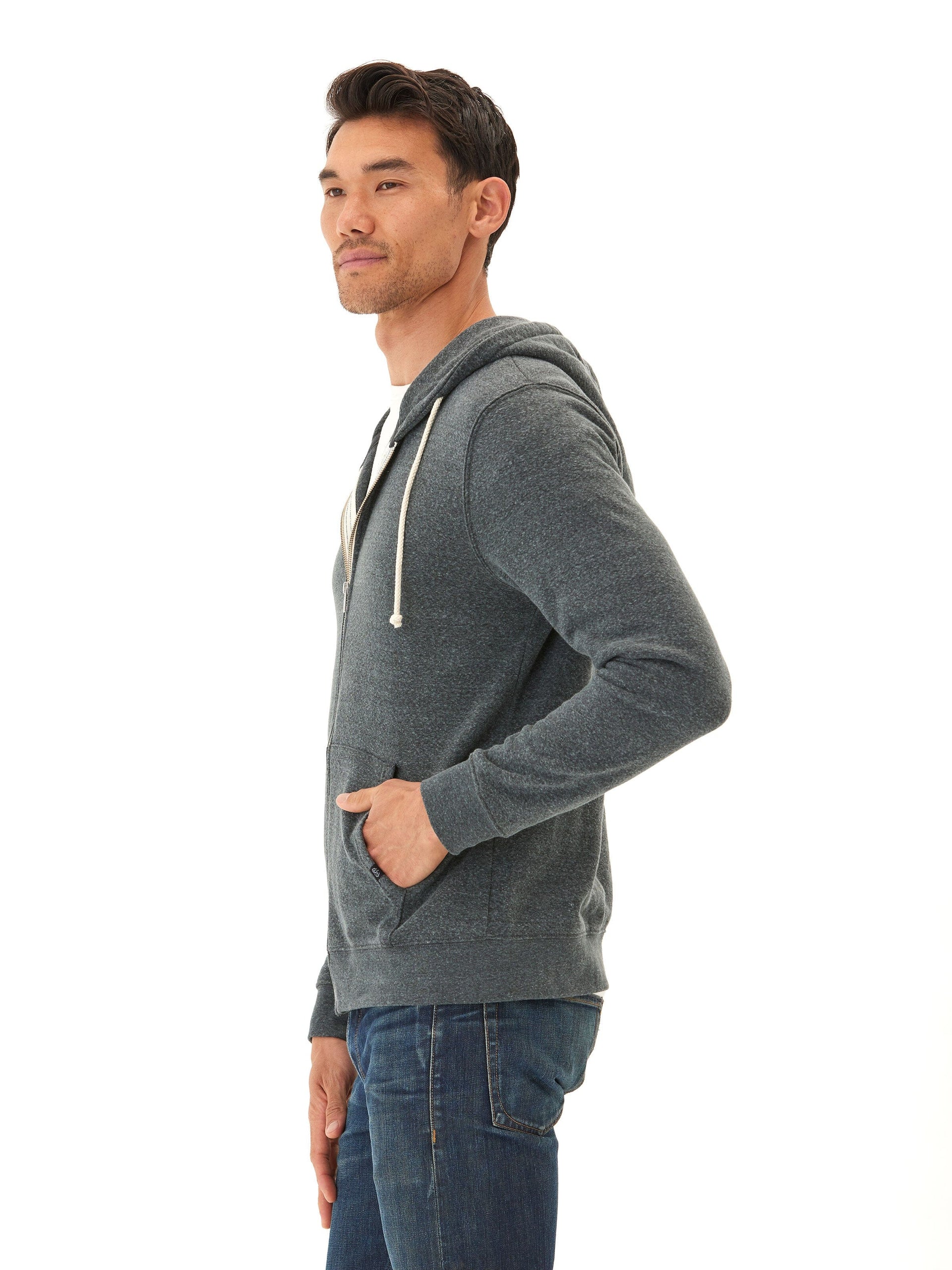 Men's Core Triblend Fleece Zip Hoodie in Dark Grey Heather