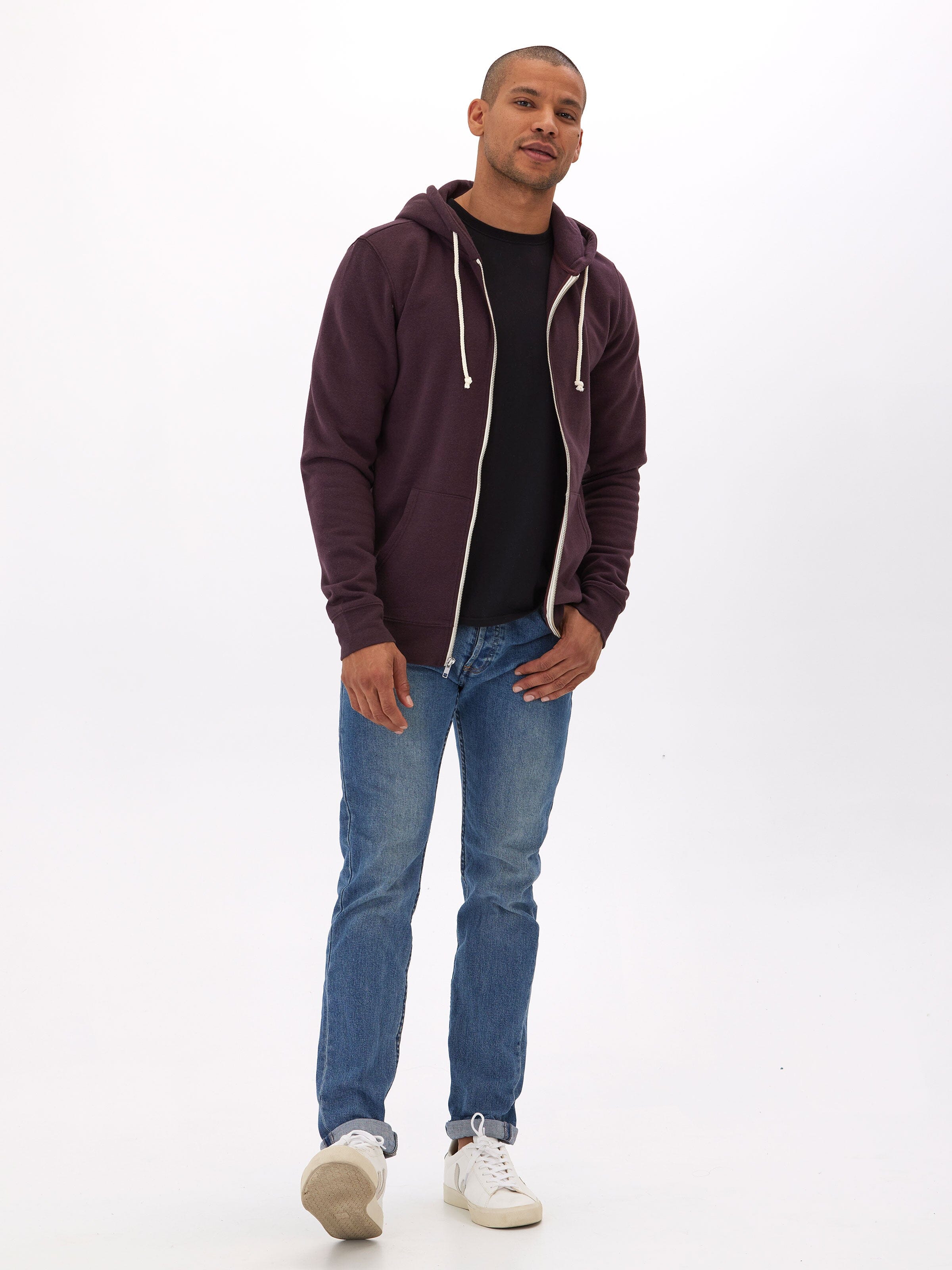 Men's Core Triblend Fleece Zip Hoodie in Dark Purple and White