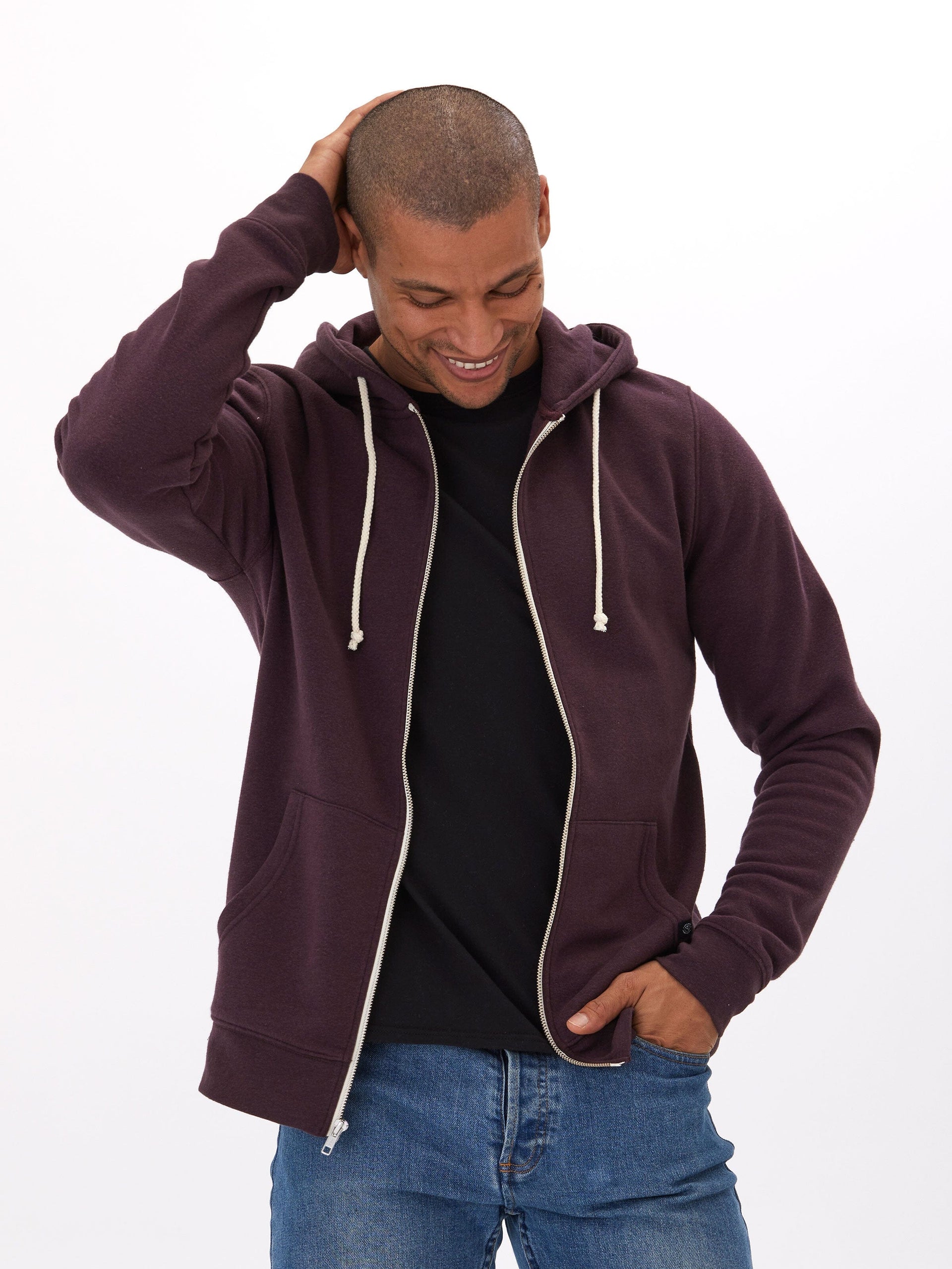 Men's Core Triblend Fleece Zip Hoodie in Dark Purple and White