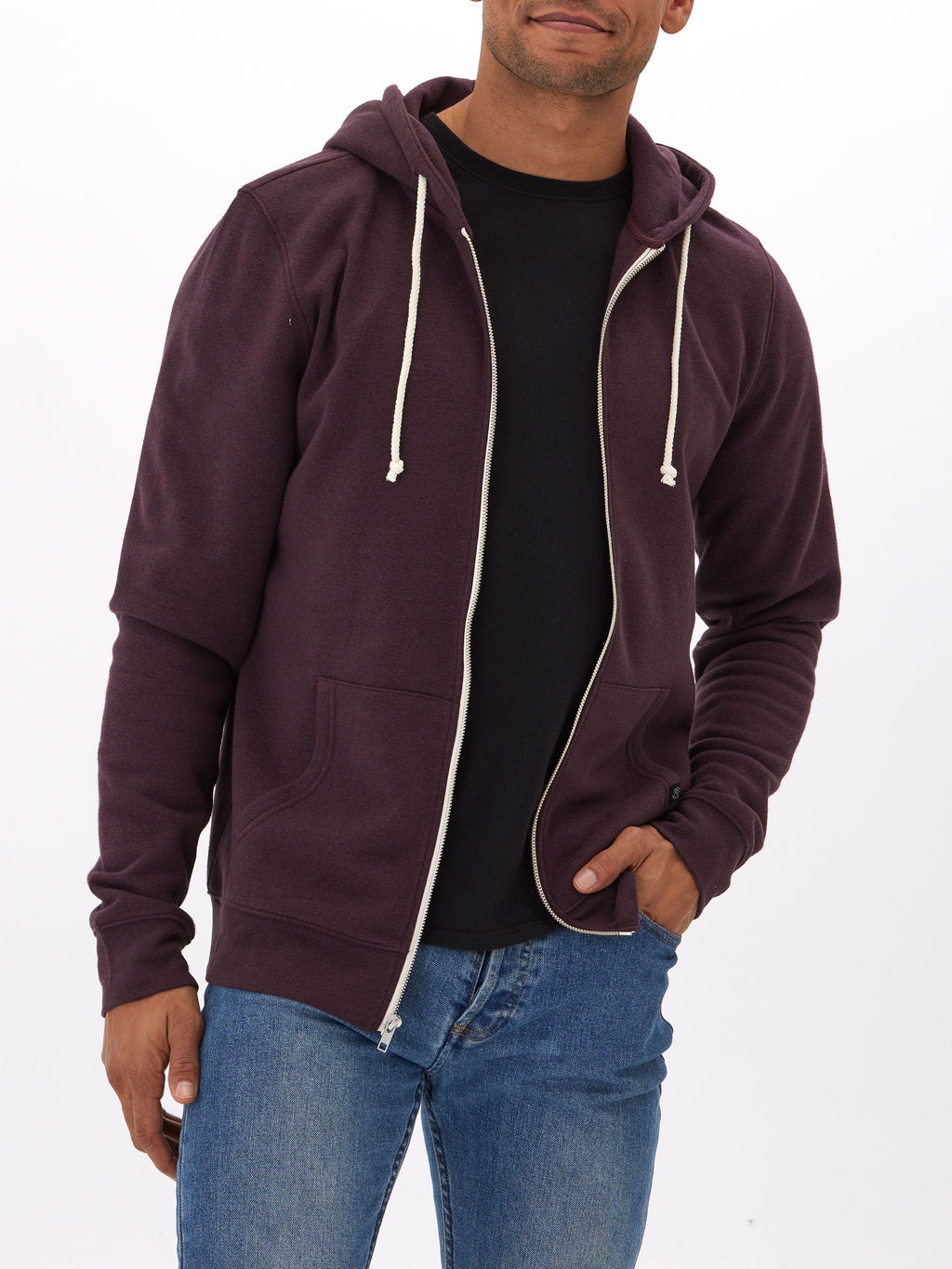 Men's Core Triblend Fleece Zip Hoodie in Dark Purple and White