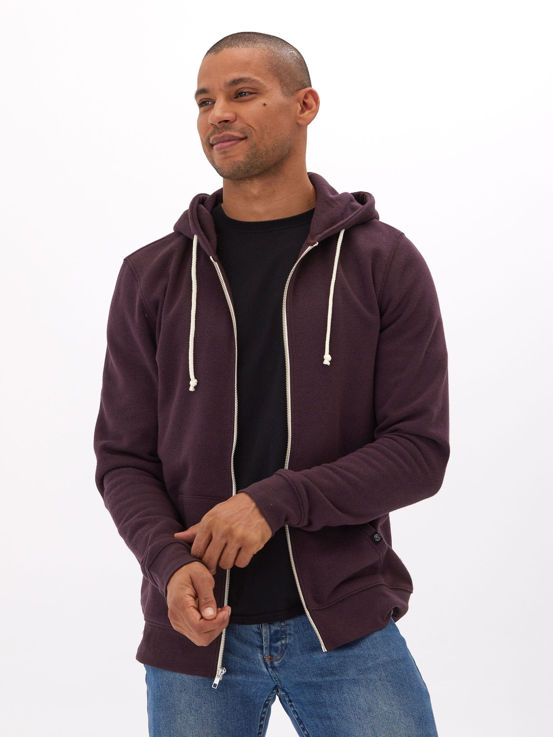 Men's Core Triblend Fleece Zip Hoodie in Dark Purple and White