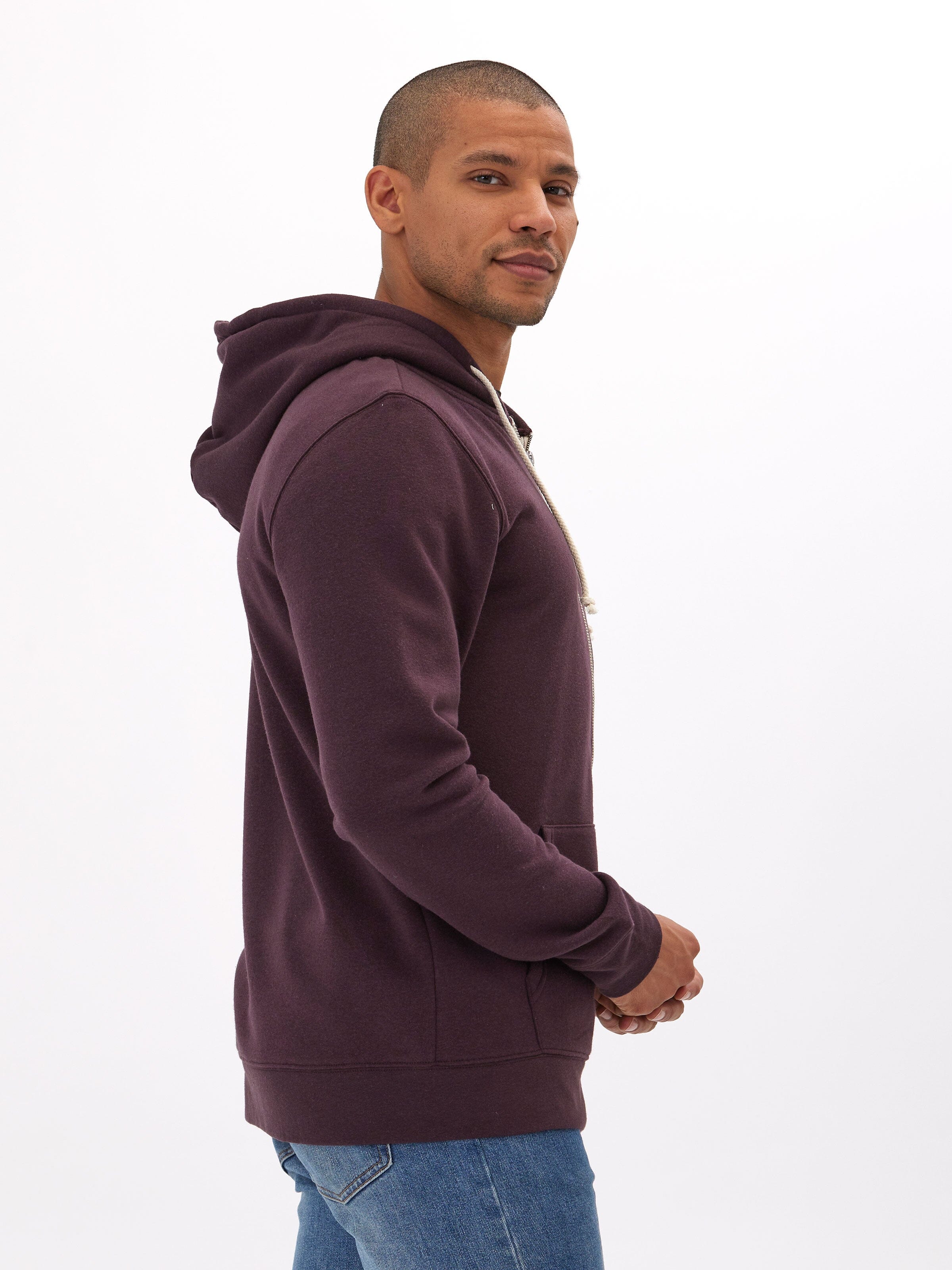 Men's Core Triblend Fleece Zip Hoodie in Dark Purple and White