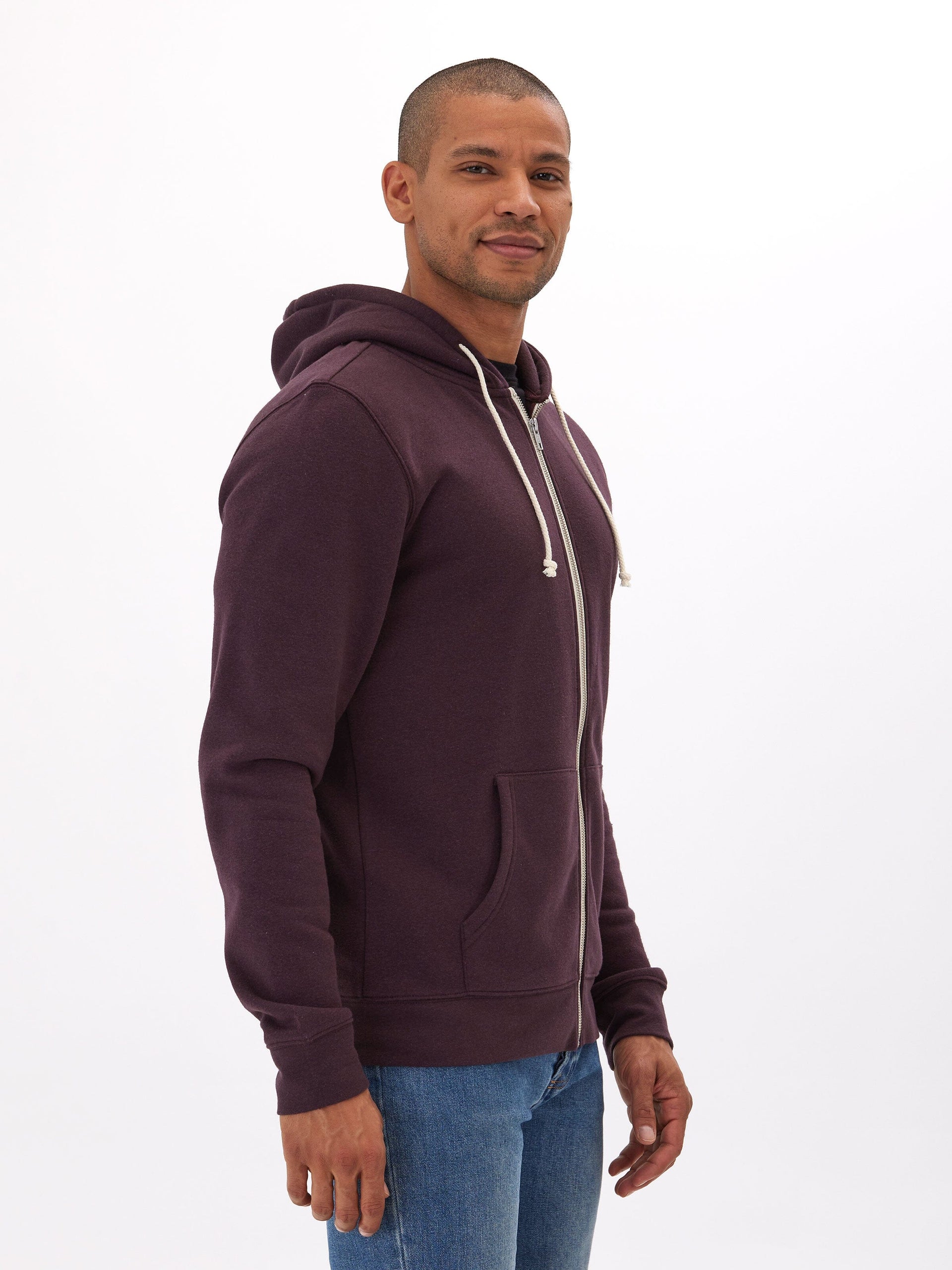 Men's Core Triblend Fleece Zip Hoodie in Dark Purple and White