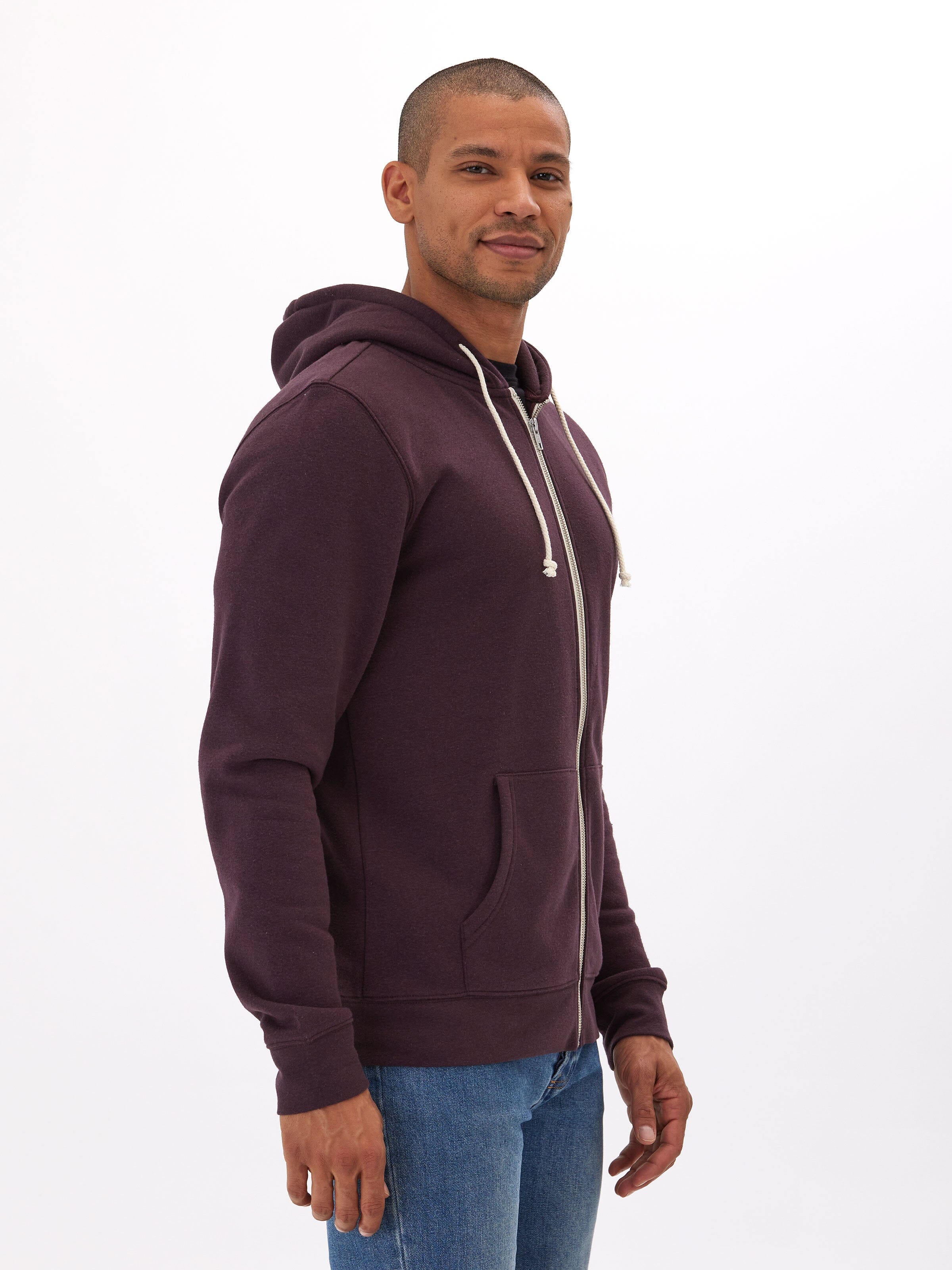 Men's Core Triblend Fleece Zip Hoodie in Dark Purple and White