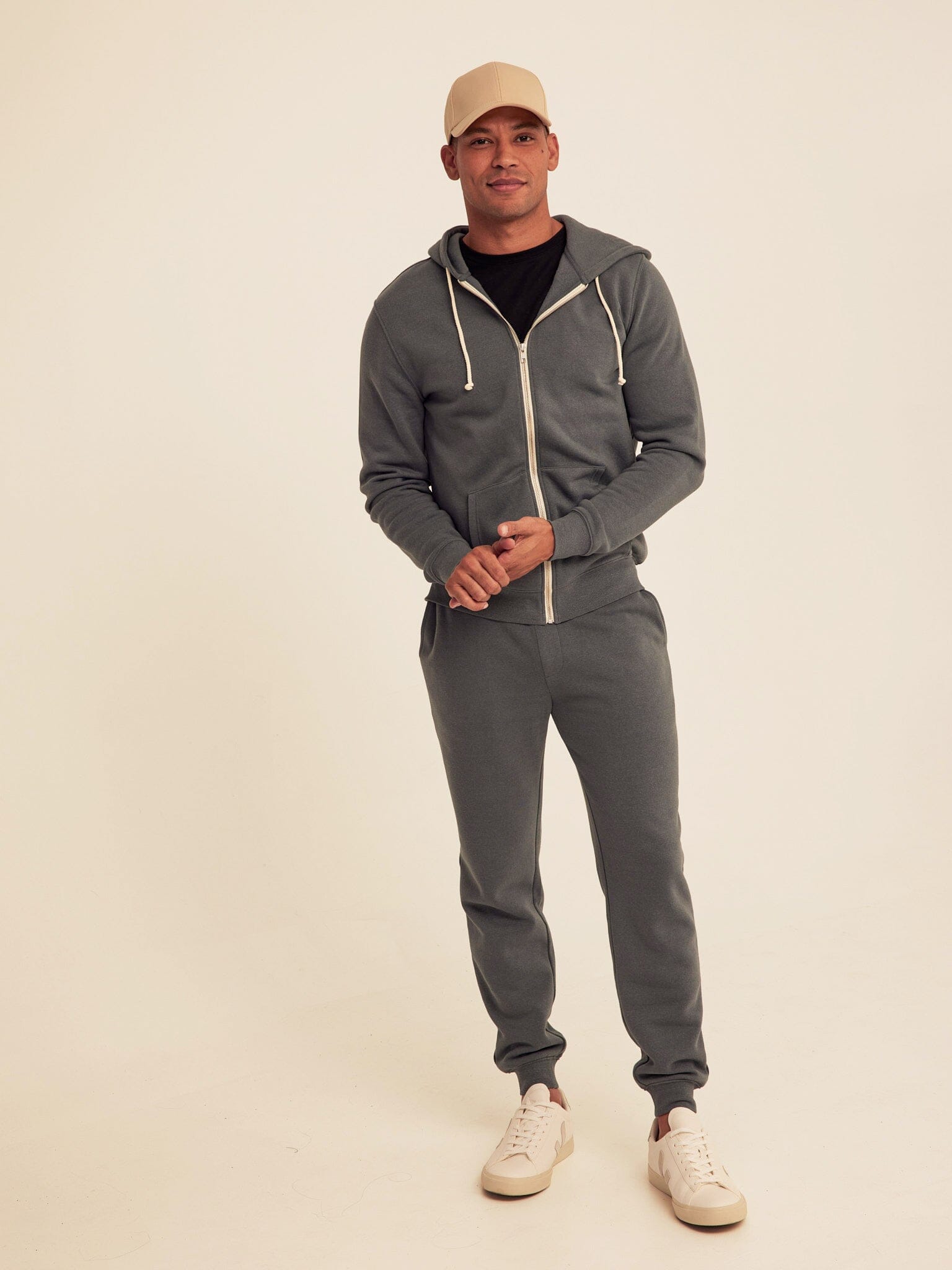 Men's Core Triblend Fleece Zip Hoodie in Charcoal-Gray and Off-White
