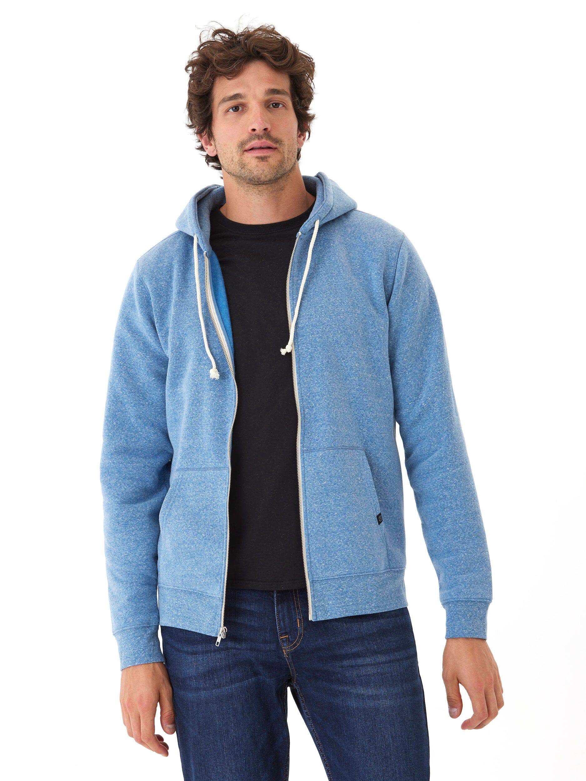 Men's Core Triblend Fleece Zip Hoodie in Heathered Medium Blue