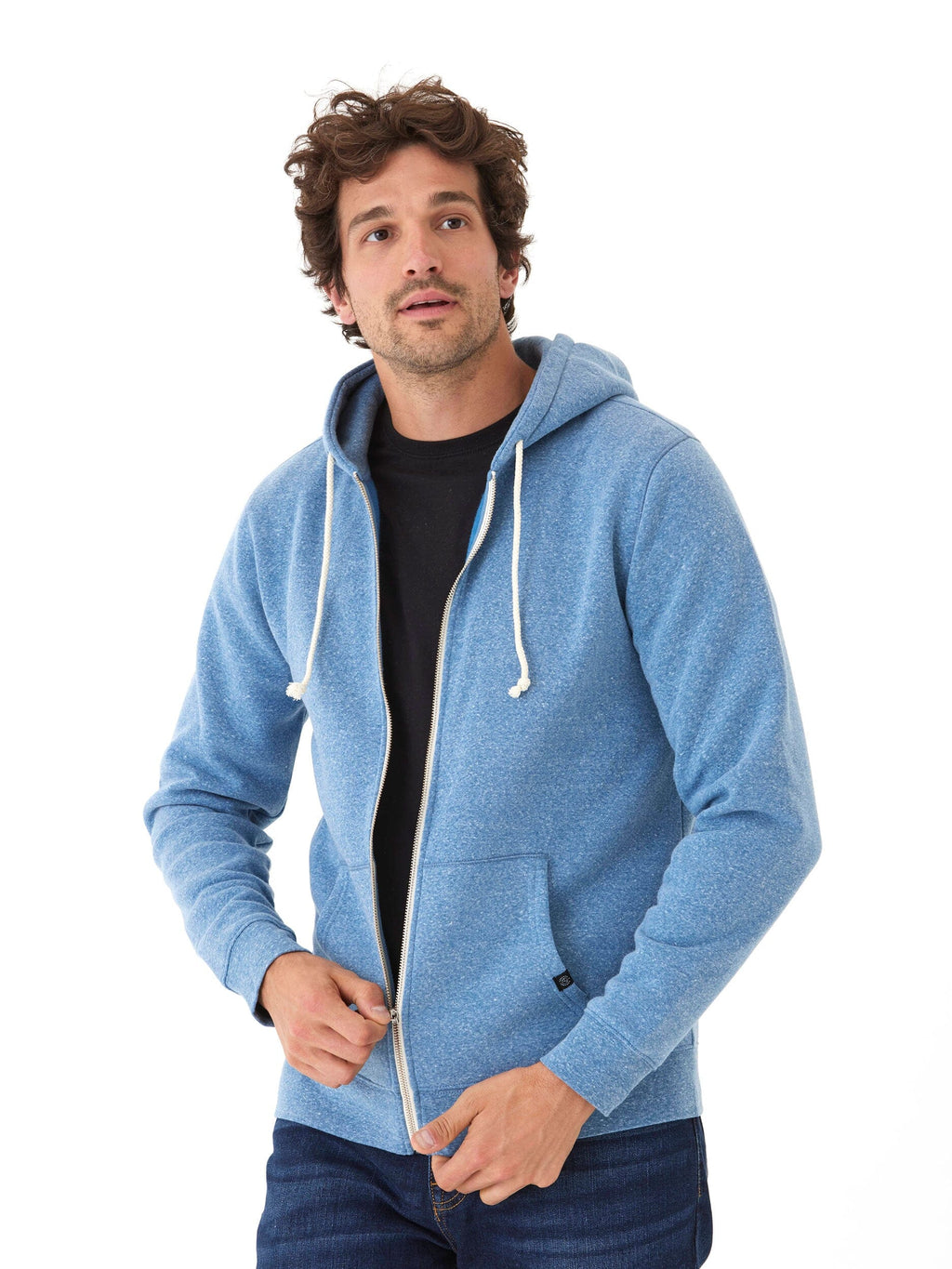 Men's Core Triblend Fleece Zip Hoodie in Heathered Medium Blue