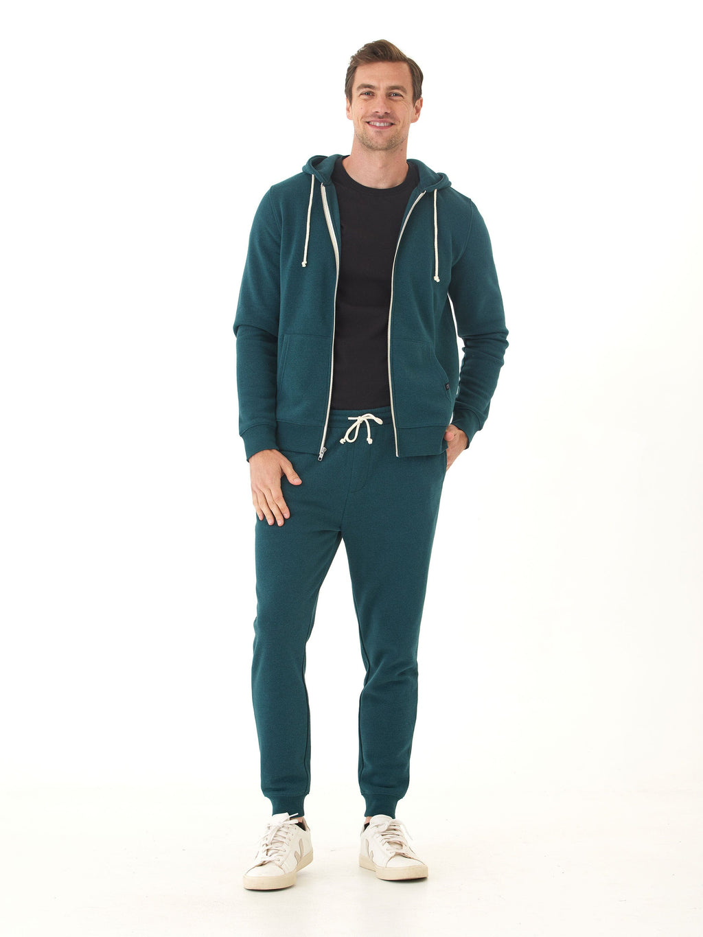 Men's Slim Fit Triblend Fleece Joggers in Teal and Dark Green