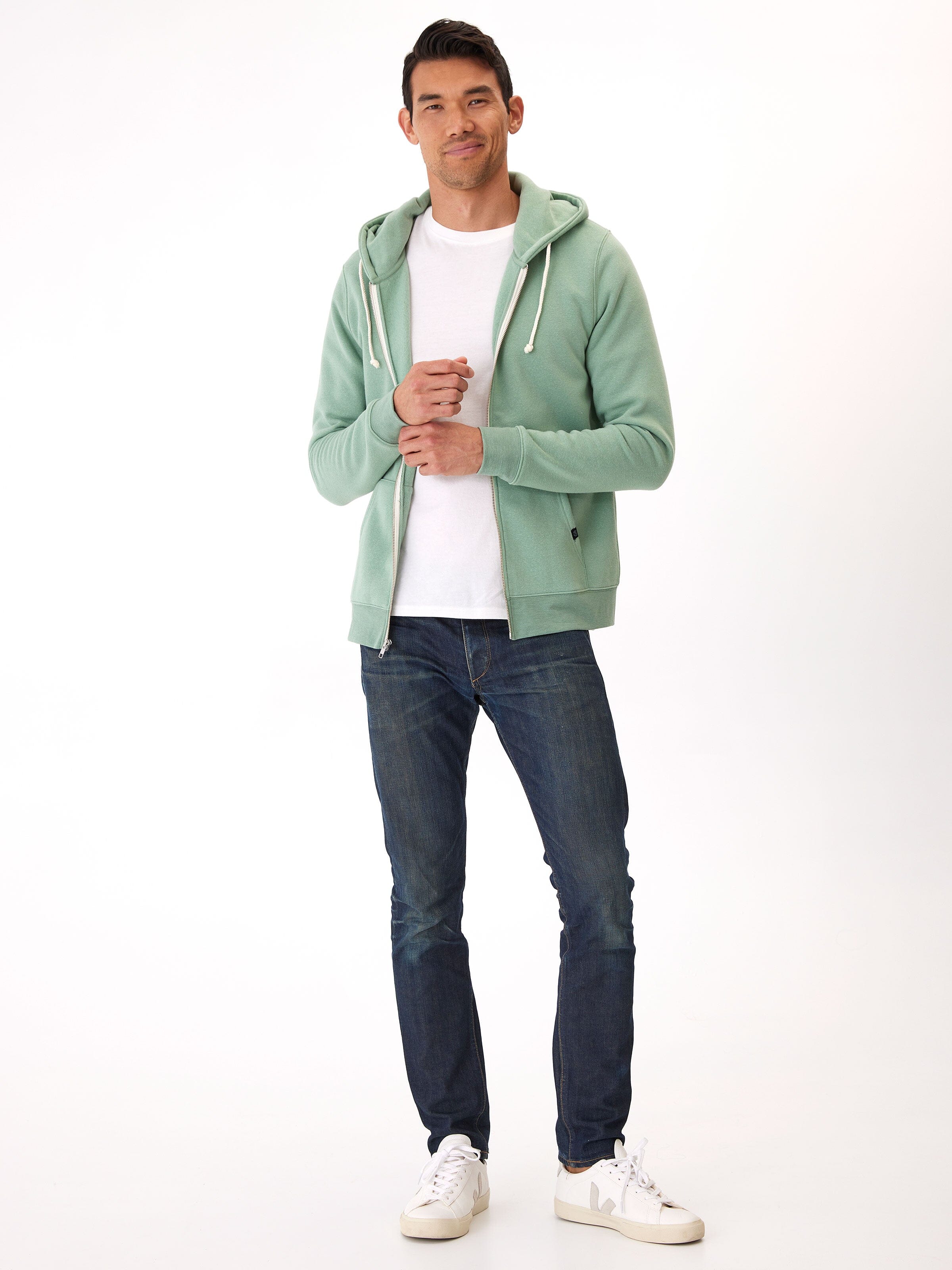 Men's Core Triblend Fleece Zip Hoodie in Sage Green or White