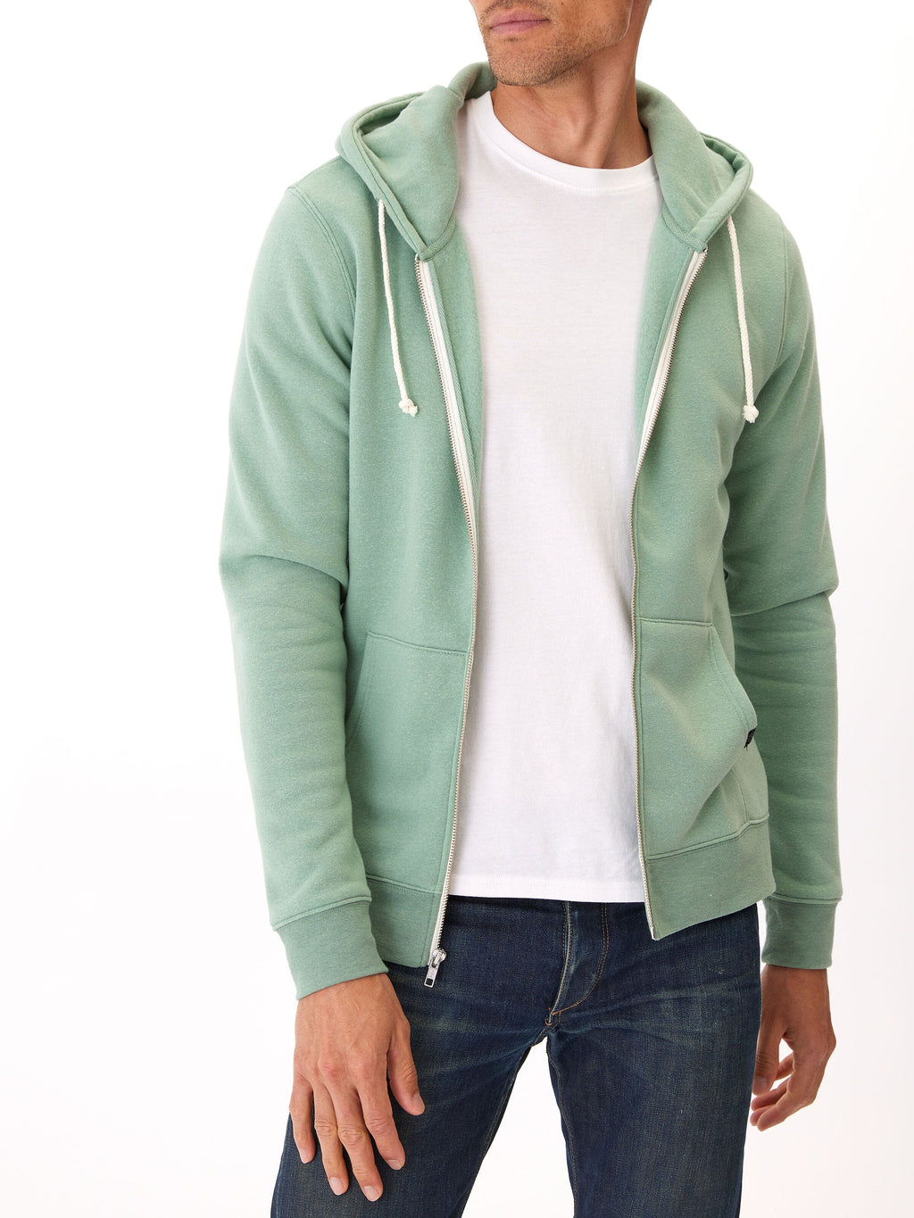 Men's Core Triblend Fleece Zip Hoodie in Sage Green or White