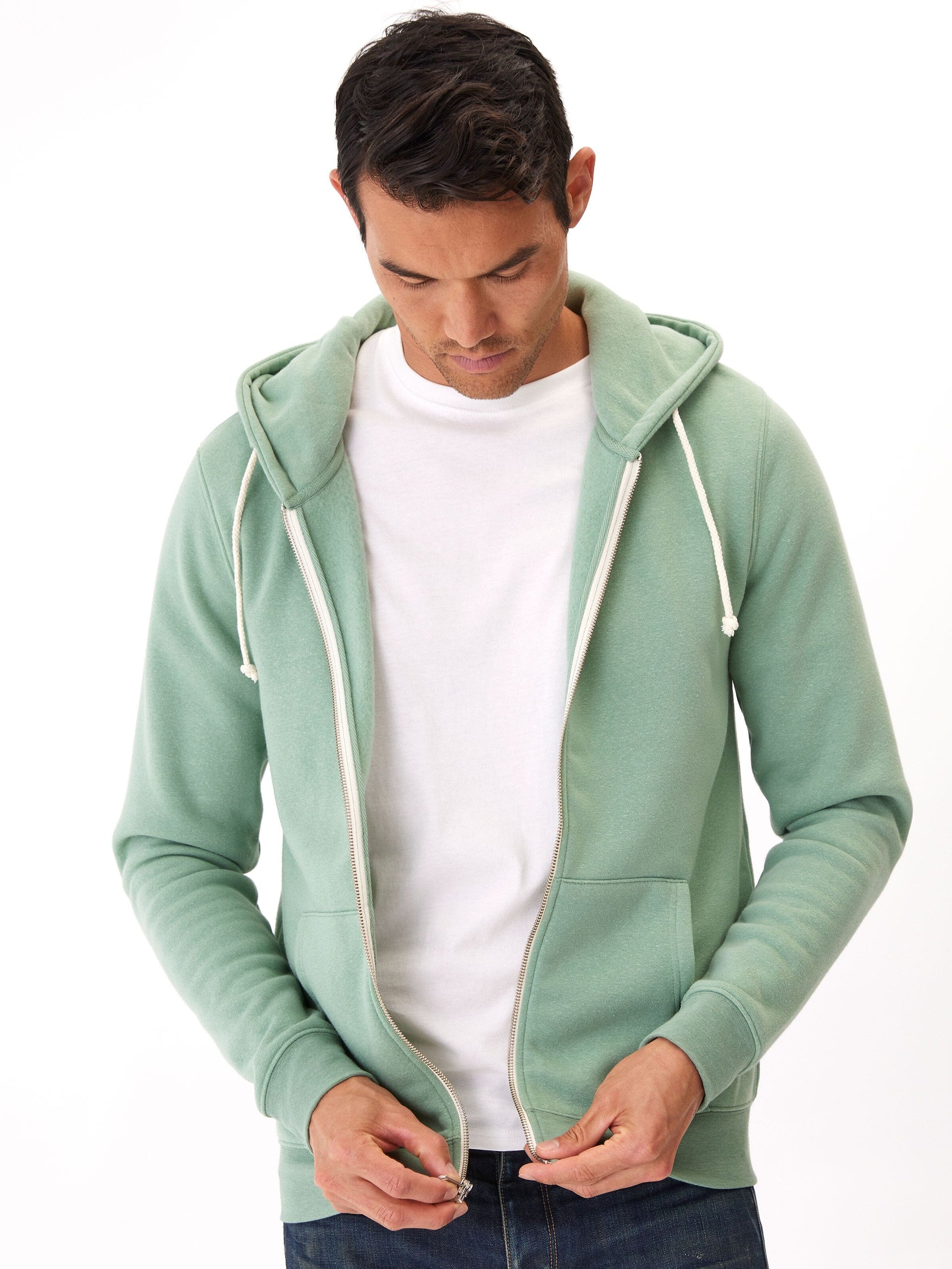 Men's Core Triblend Fleece Zip Hoodie in Sage Green or White
