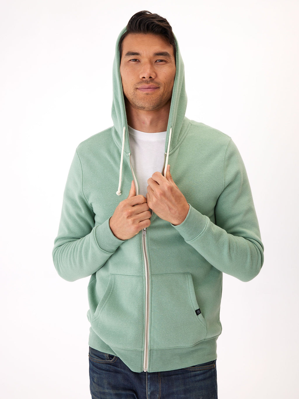 Men's Core Triblend Fleece Zip Hoodie in Sage Green or White