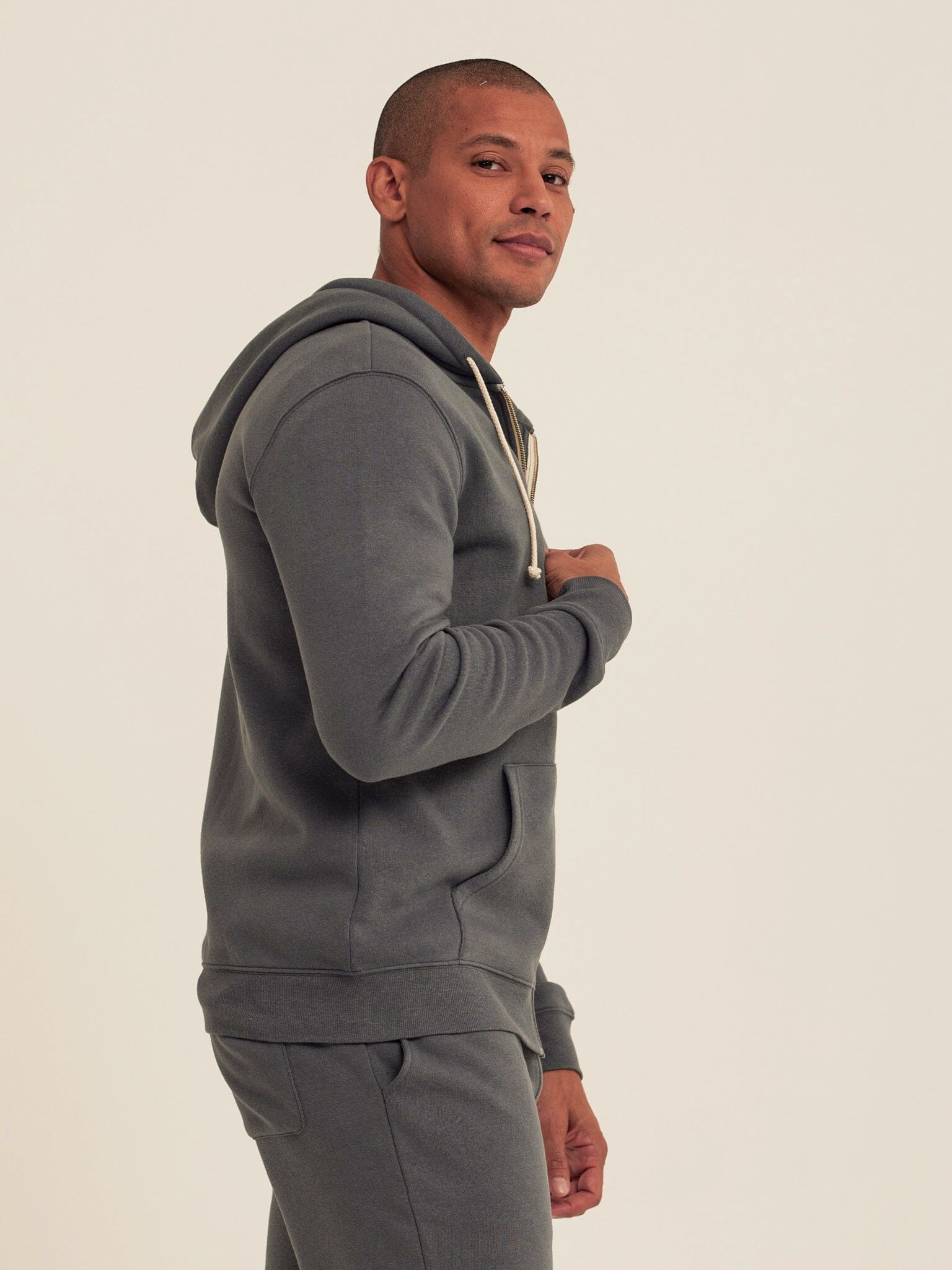 Men's Core Triblend Fleece Zip Hoodie in Charcoal-Gray and Off-White