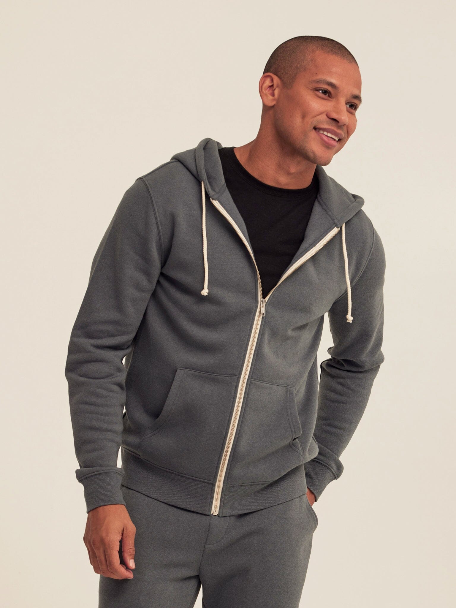Men's Core Triblend Fleece Zip Hoodie in Charcoal-Gray and Off-White