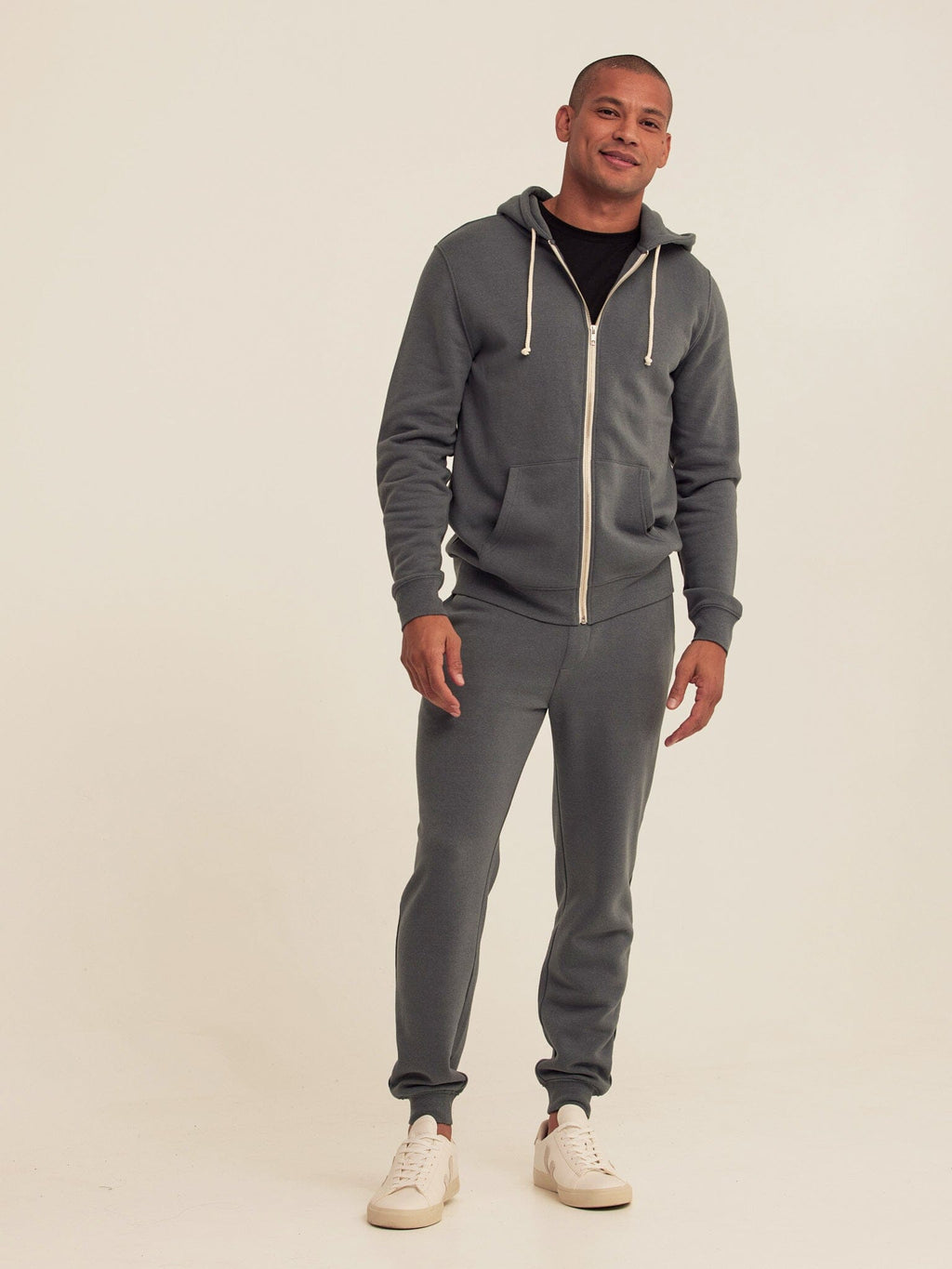 Men's Core Triblend Fleece Zip Hoodie in Charcoal-Gray and Off-White