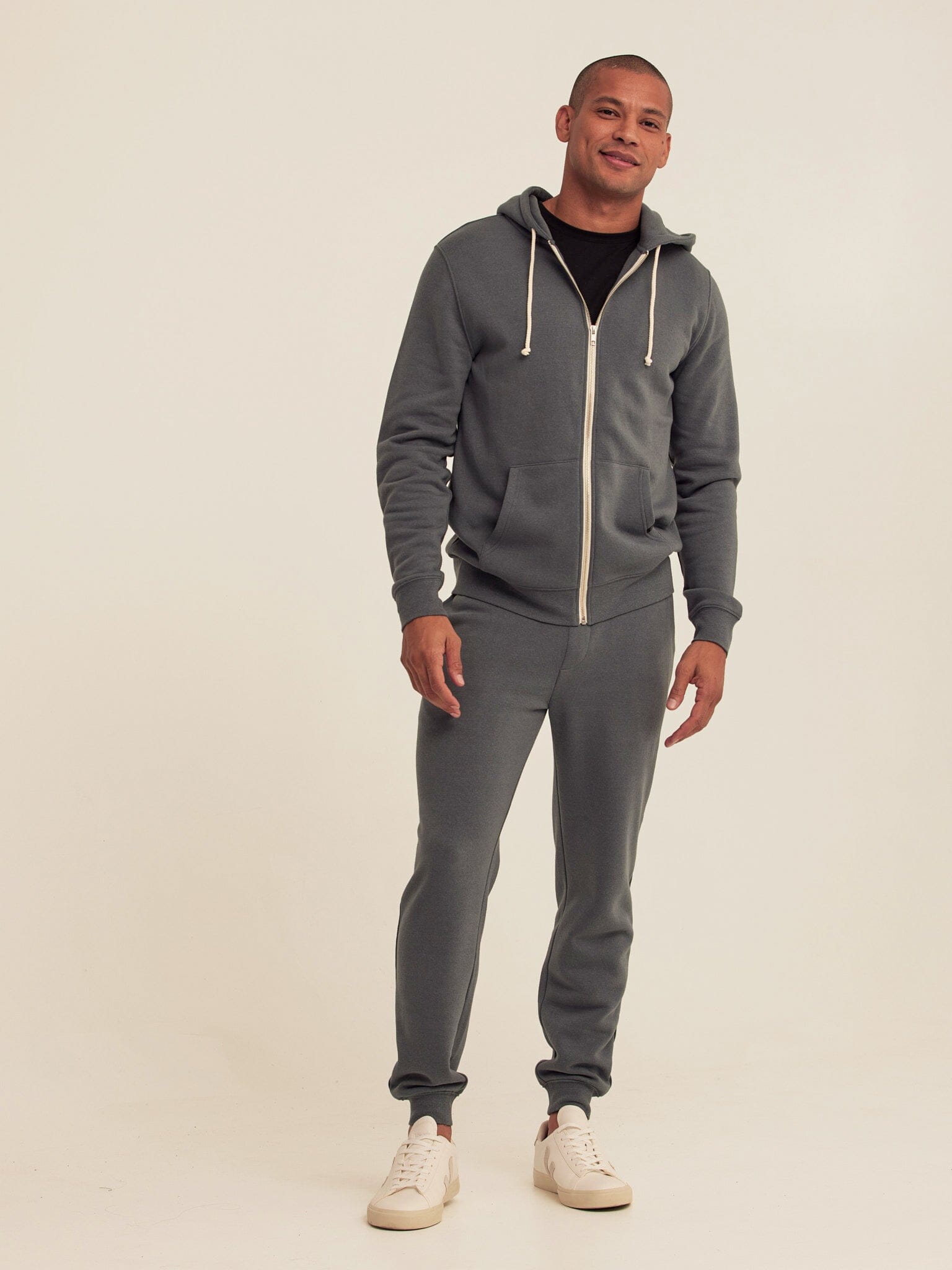 Men's Core Triblend Fleece Zip Hoodie in Charcoal-Gray and Off-White