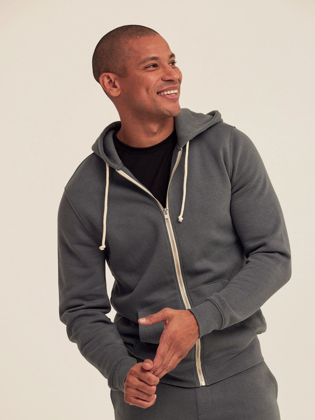 Men's Core Triblend Fleece Zip Hoodie in Charcoal-Gray and Off-White