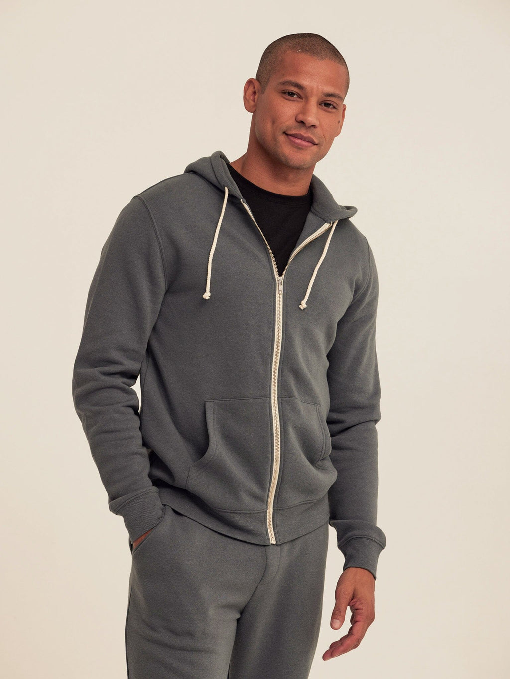 Men's Core Triblend Fleece Zip Hoodie in Charcoal-Gray and Off-White