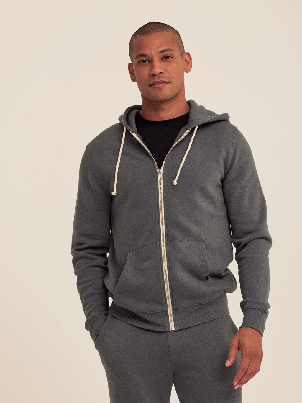 Men's Core Triblend Fleece Zip Hoodie in Charcoal-Gray and Off-White