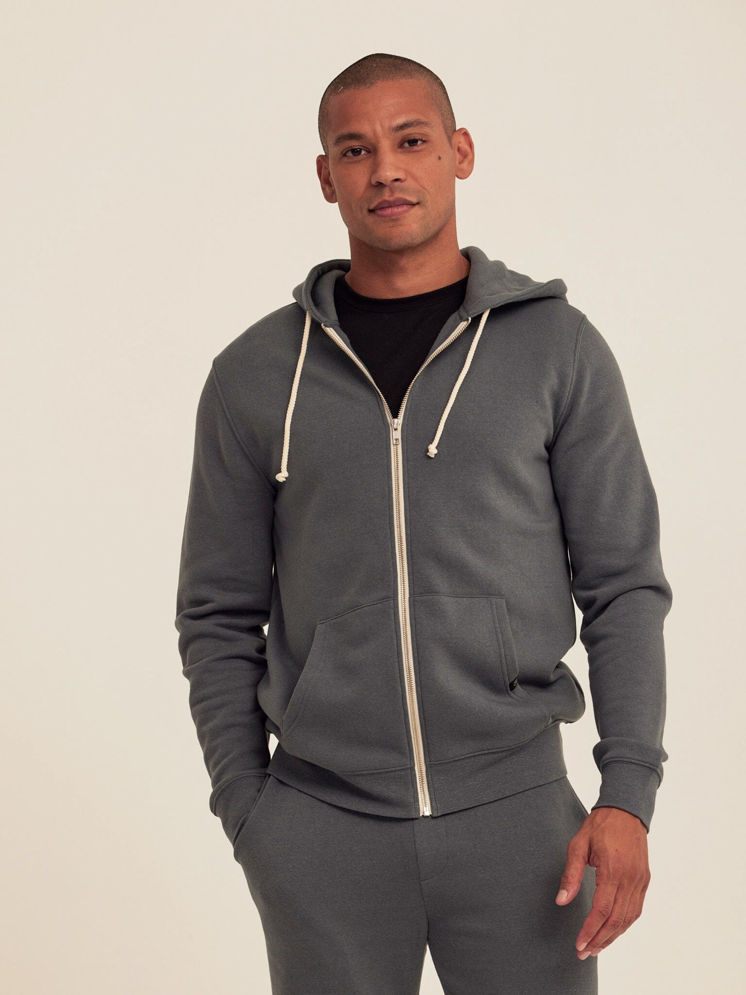 Men's Core Triblend Fleece Zip Hoodie in Charcoal-Gray and Off-White