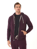 Men's Core Triblend Fleece Zip Hoodie in deep burgundy with off-white drawstring details and zip closure.