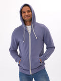 Men's Core Triblend Fleece Zip Hoodie in a soft grey knit fabric with front zip and hood.