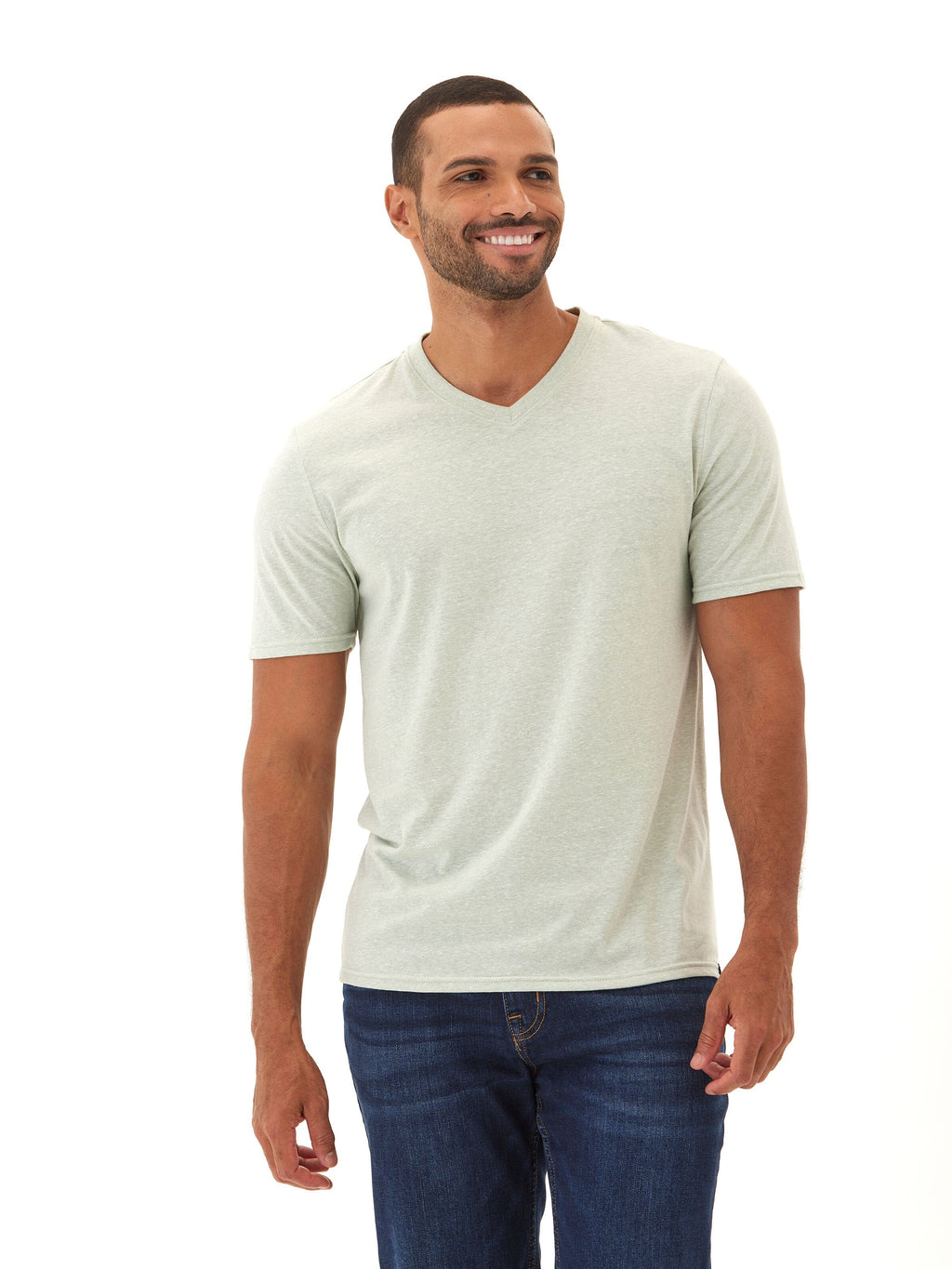 Men's Core Triblend V-Neck Tee in Light Green and Heather Grey