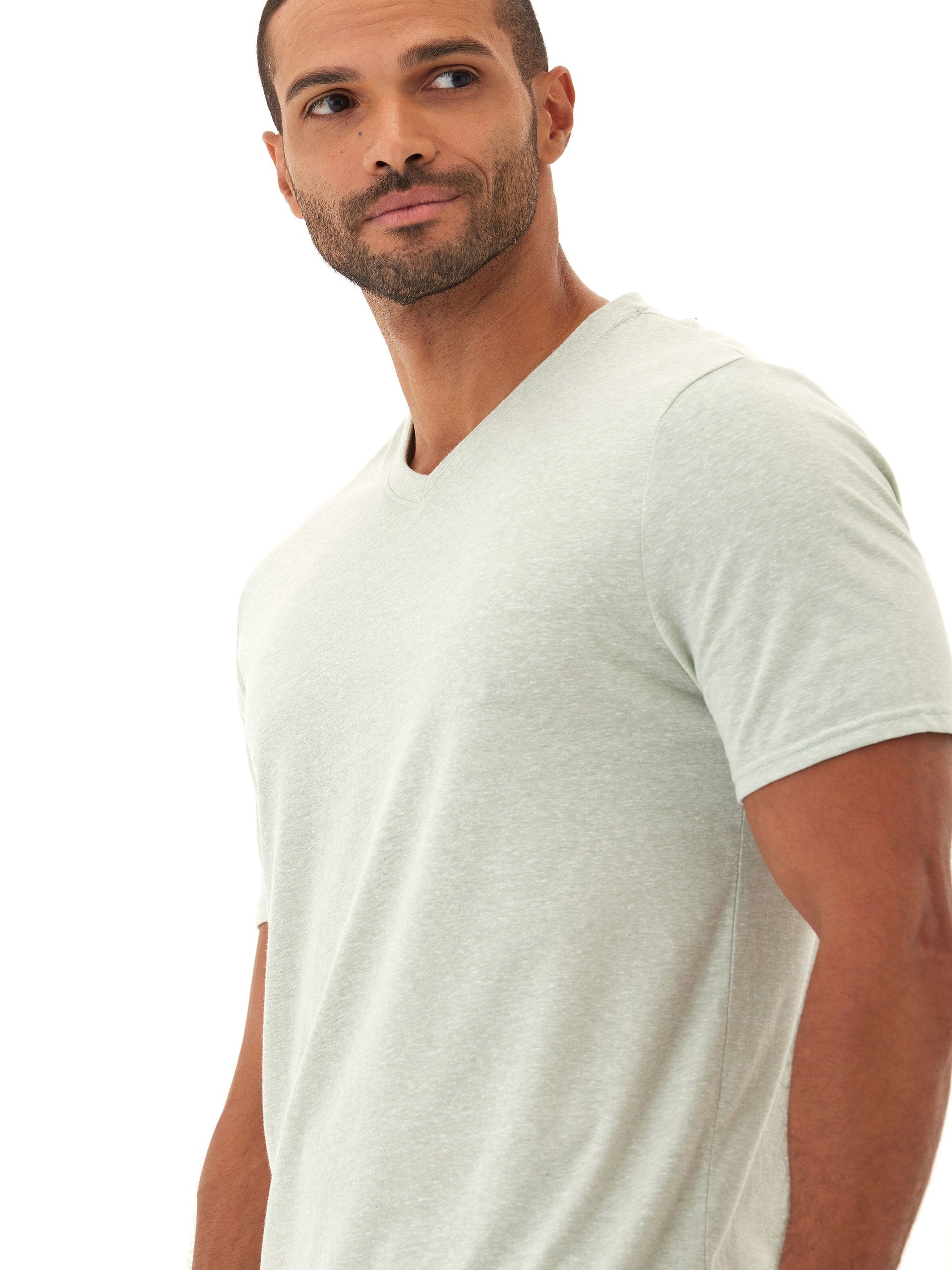 Men's Core Triblend V-Neck Tee in Light Green and Heather Grey