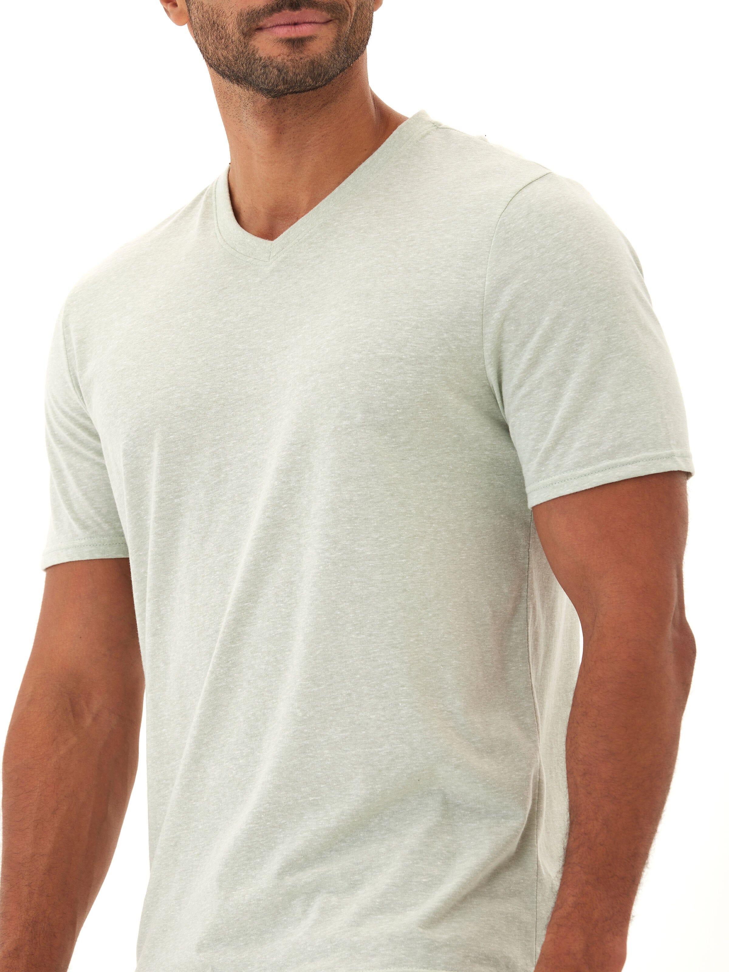 Men's Core Triblend V-Neck Tee in Light Green and Heather Grey