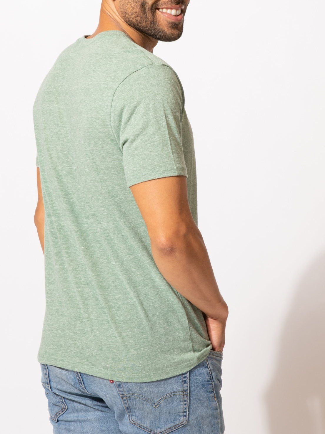 Men's Green Triblend Jersey V-Neck Tee - Soft Casual Knit Shirt