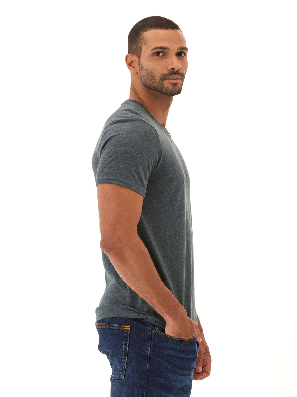 Men's Core Triblend Jersey V-Neck Tee in Dark Grey or Charcoal